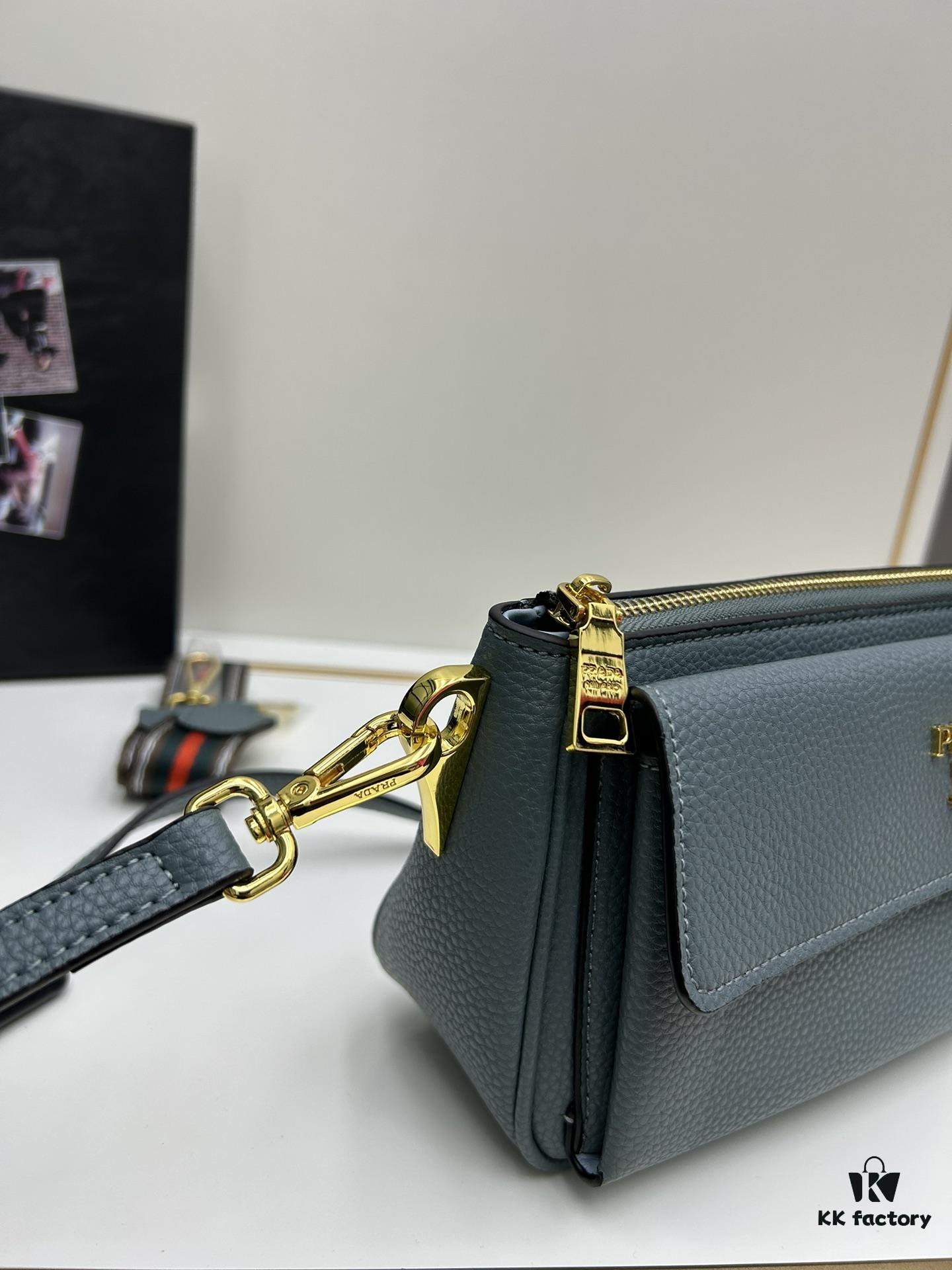 PRADA Flip Zip Champion Edition with Dual Shoulder Straps (Striped Wide Fabric Strap & Extended Leather Shoulder Pad)