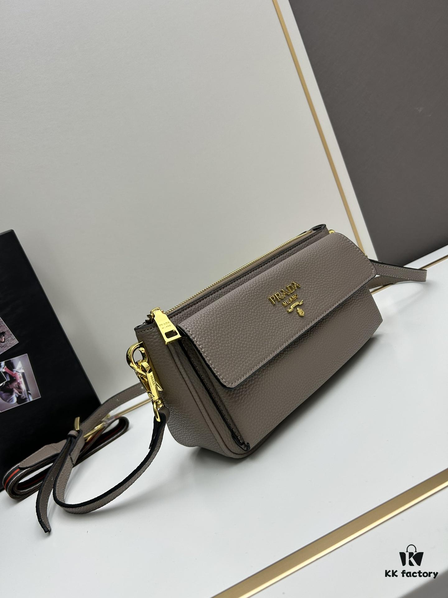 PRADA Flip Zip Champion Edition with Dual Shoulder Straps (Striped Wide Fabric Strap & Extended Leather Shoulder Pad)