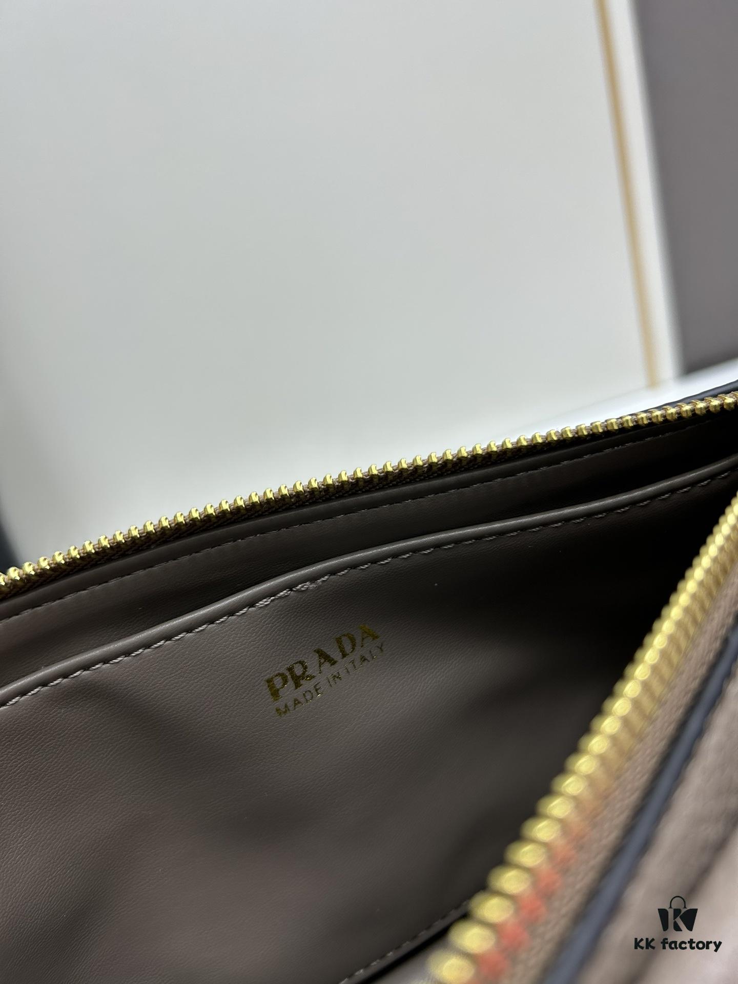PRADA Flip Zip Champion Edition with Dual Shoulder Straps (Striped Wide Fabric Strap & Extended Leather Shoulder Pad)