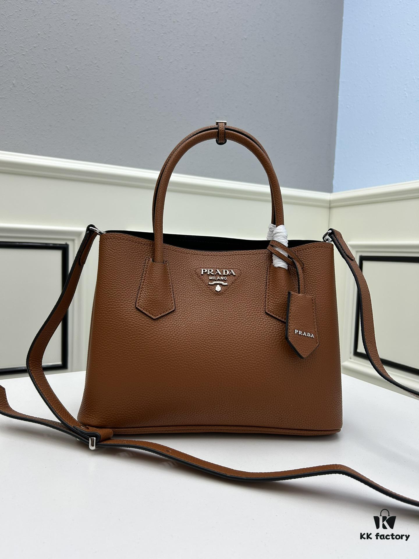 Upgraded Large Size 🌹 Prada PRADA New Arrival (Large Version) Fine Peccary Grain Leather DoubleBag Tote