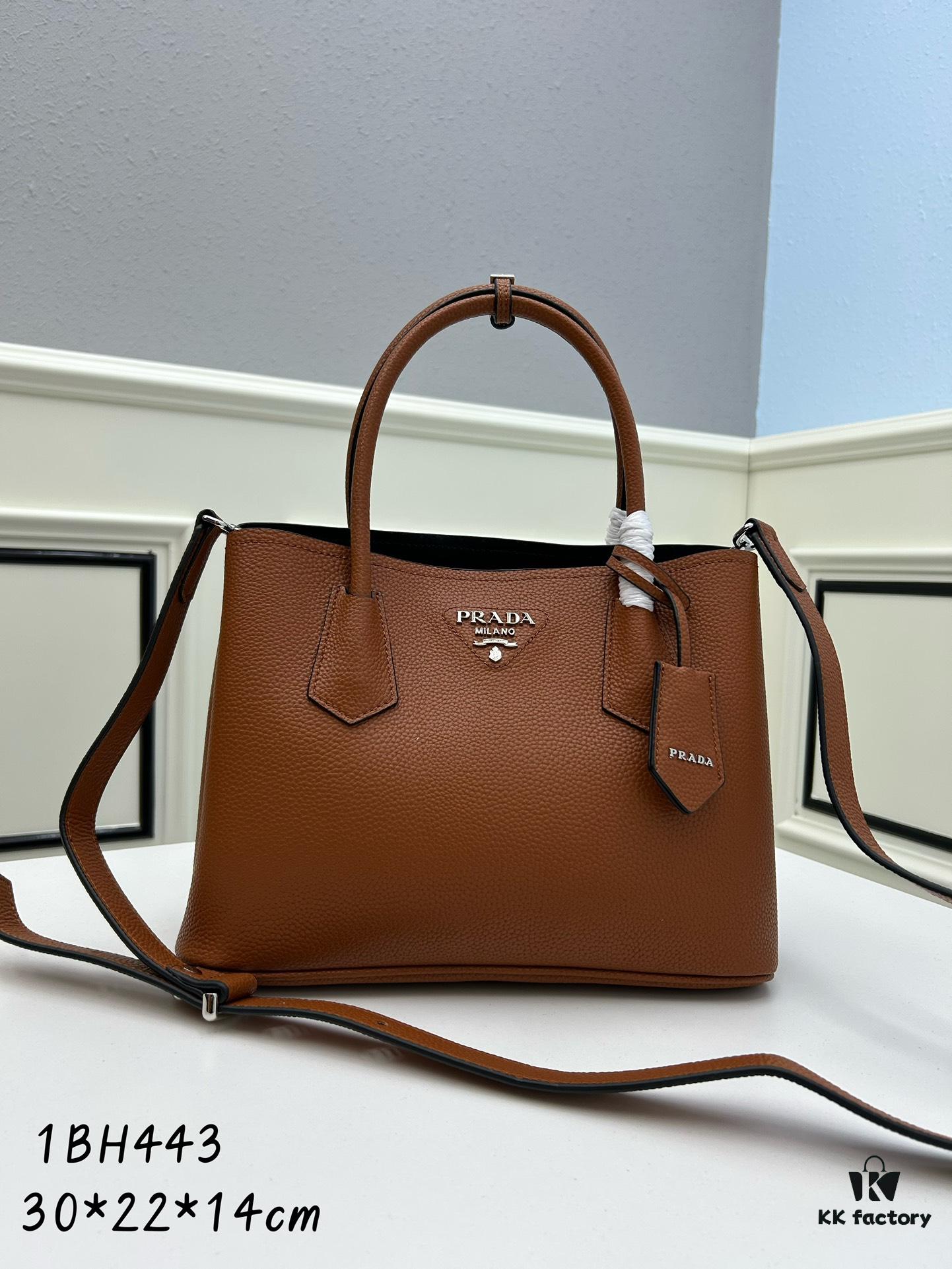 Upgraded Large Size 🌹 Prada PRADA New Arrival (Large Version) Fine Peccary Grain Leather DoubleBag Tote