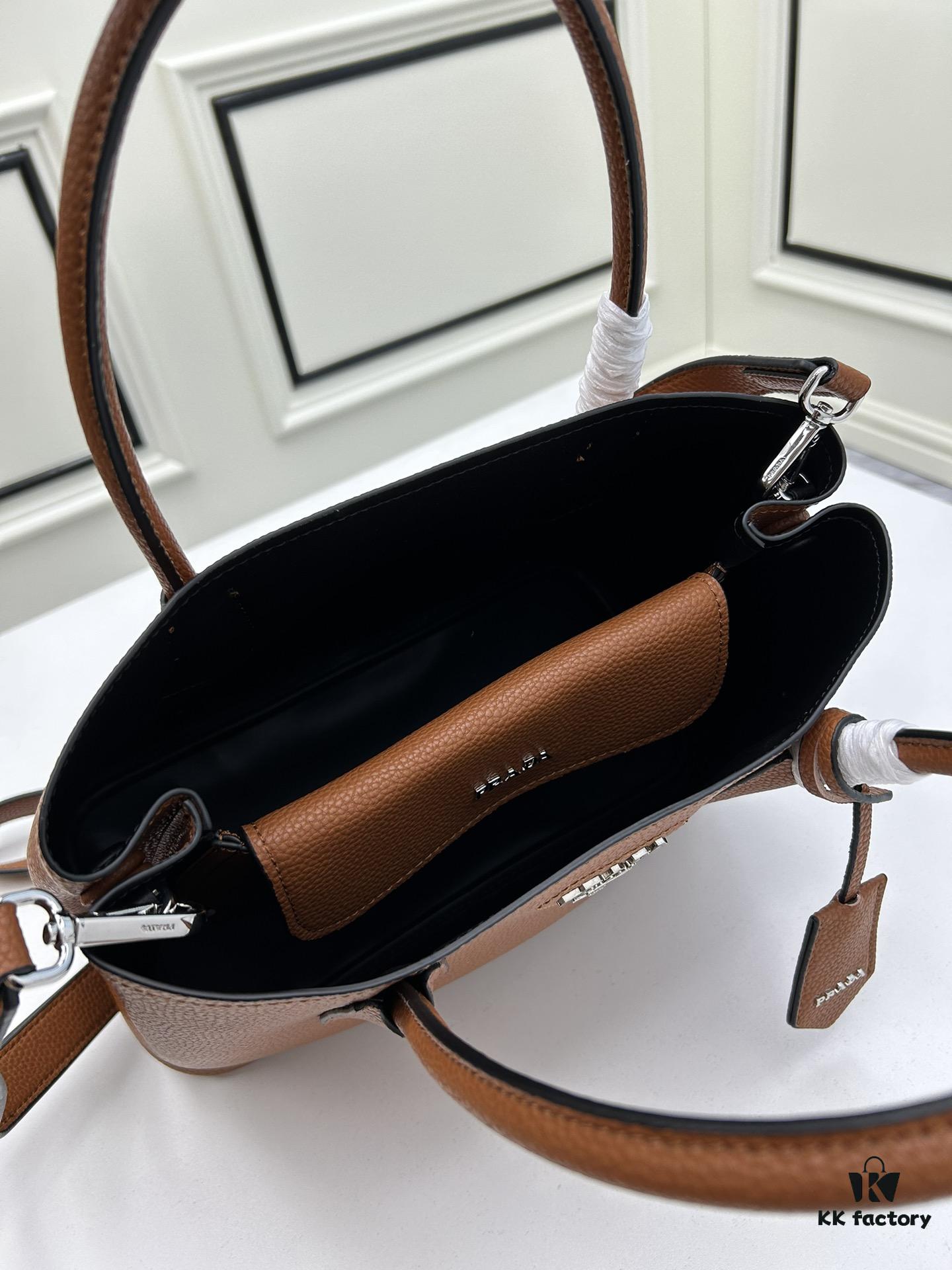 Upgraded Large Size 🌹 Prada PRADA New Arrival (Large Version) Fine Peccary Grain Leather DoubleBag Tote