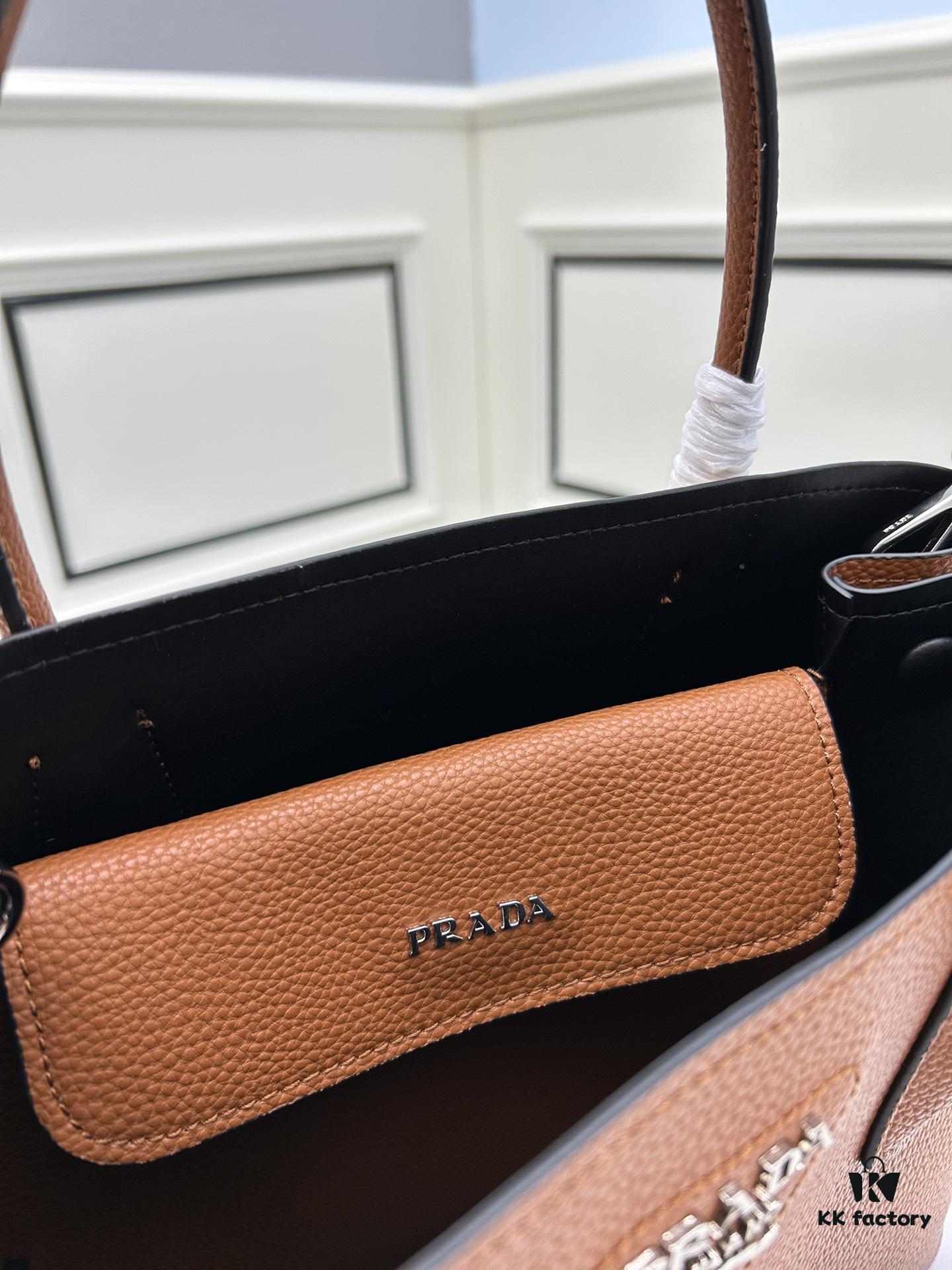 Upgraded Large Size 🌹 Prada PRADA New Arrival (Large Version) Fine Peccary Grain Leather DoubleBag Tote