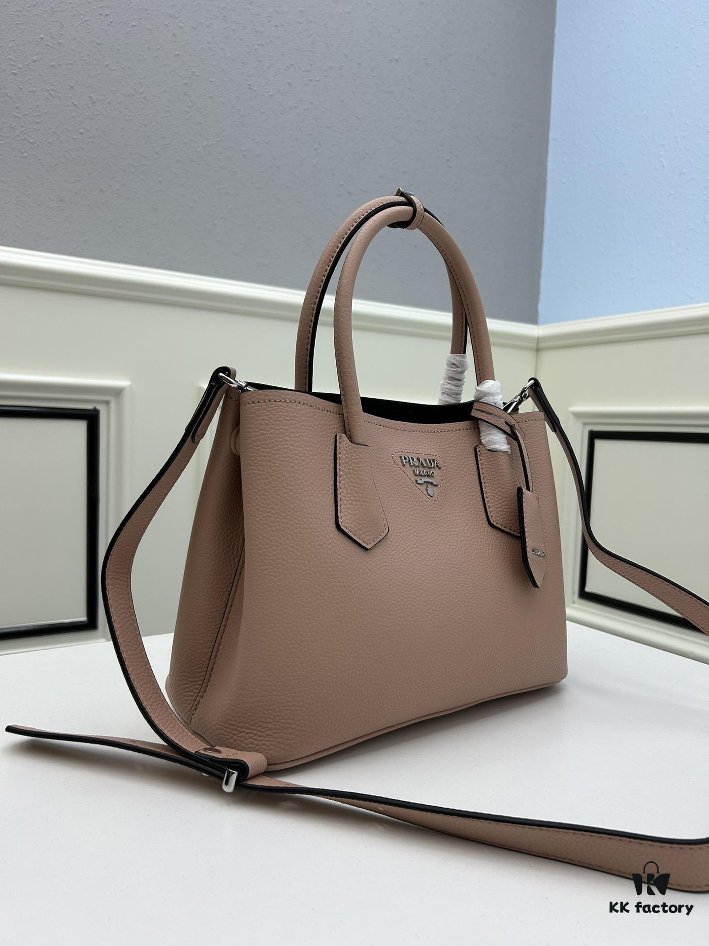 Upgraded Large Size 🌹 Prada PRADA New Arrival (Large Version) Fine Crinkled Leather DoubleBag Tote