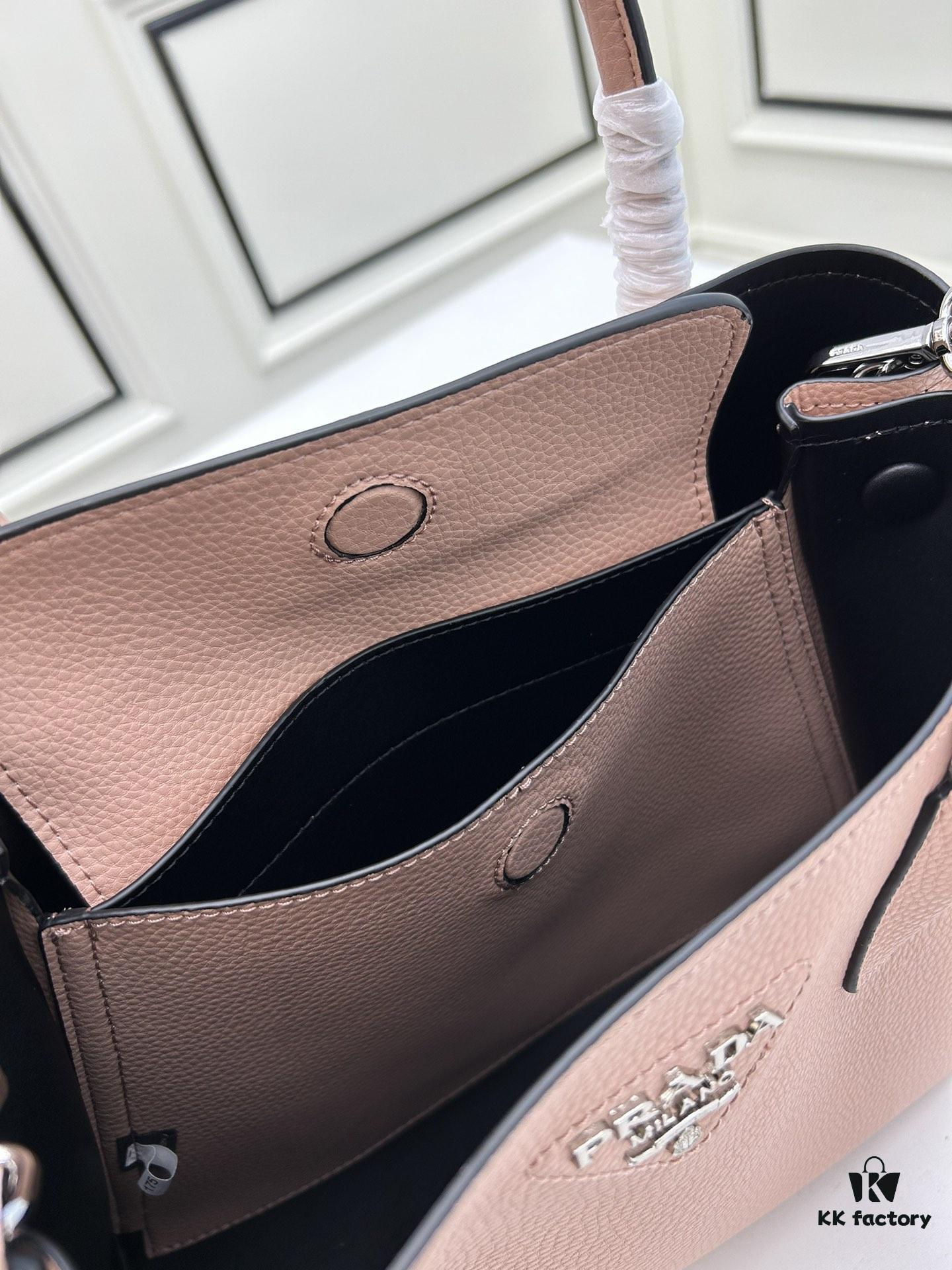 Upgraded Large Size 🌹 Prada PRADA New Arrival (Large Version) Fine Crinkled Leather DoubleBag Tote