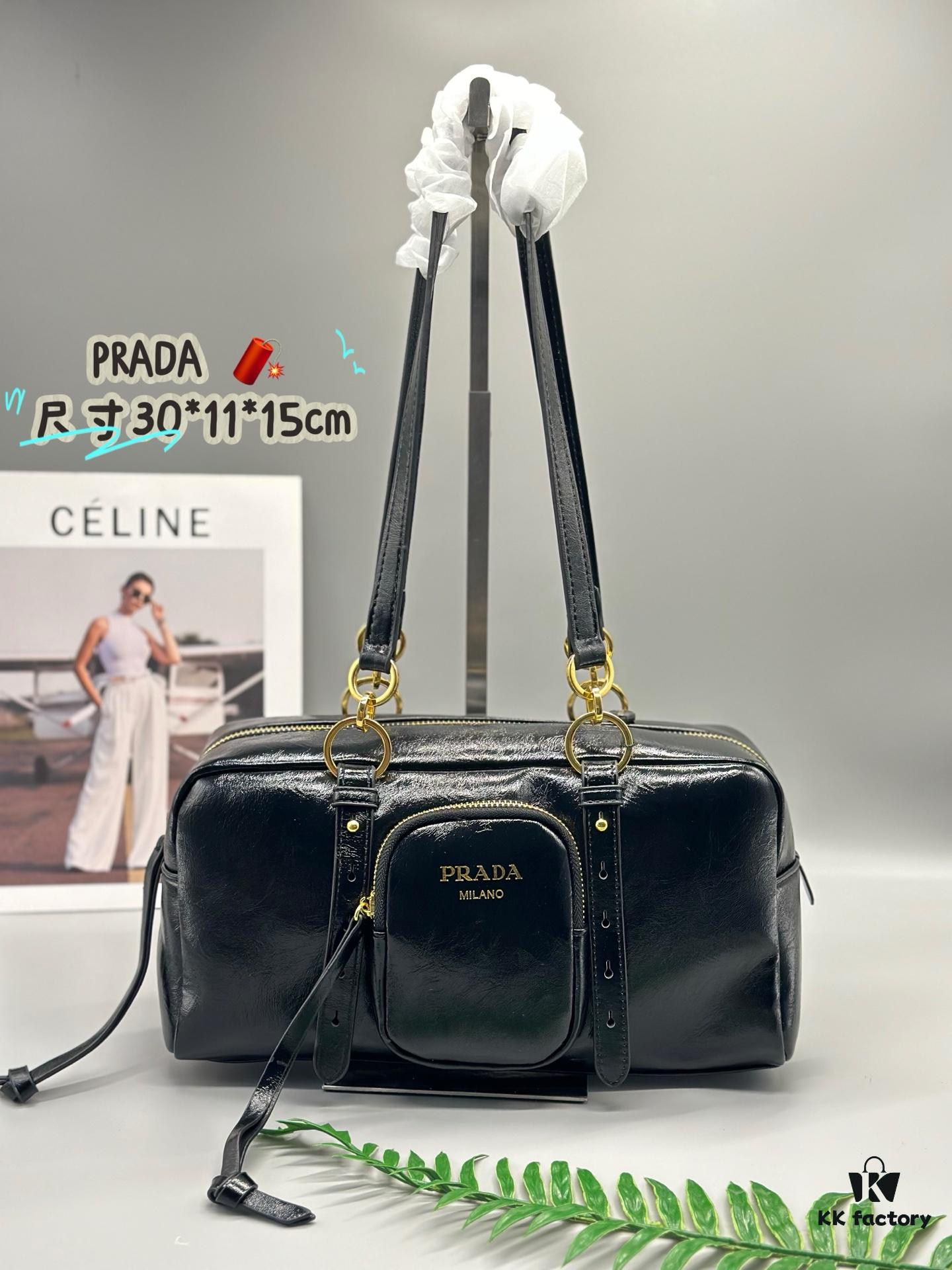 Prada New Dangle Handbag in Oil-Waxed Leather, Top Handle or Shoulder Bag