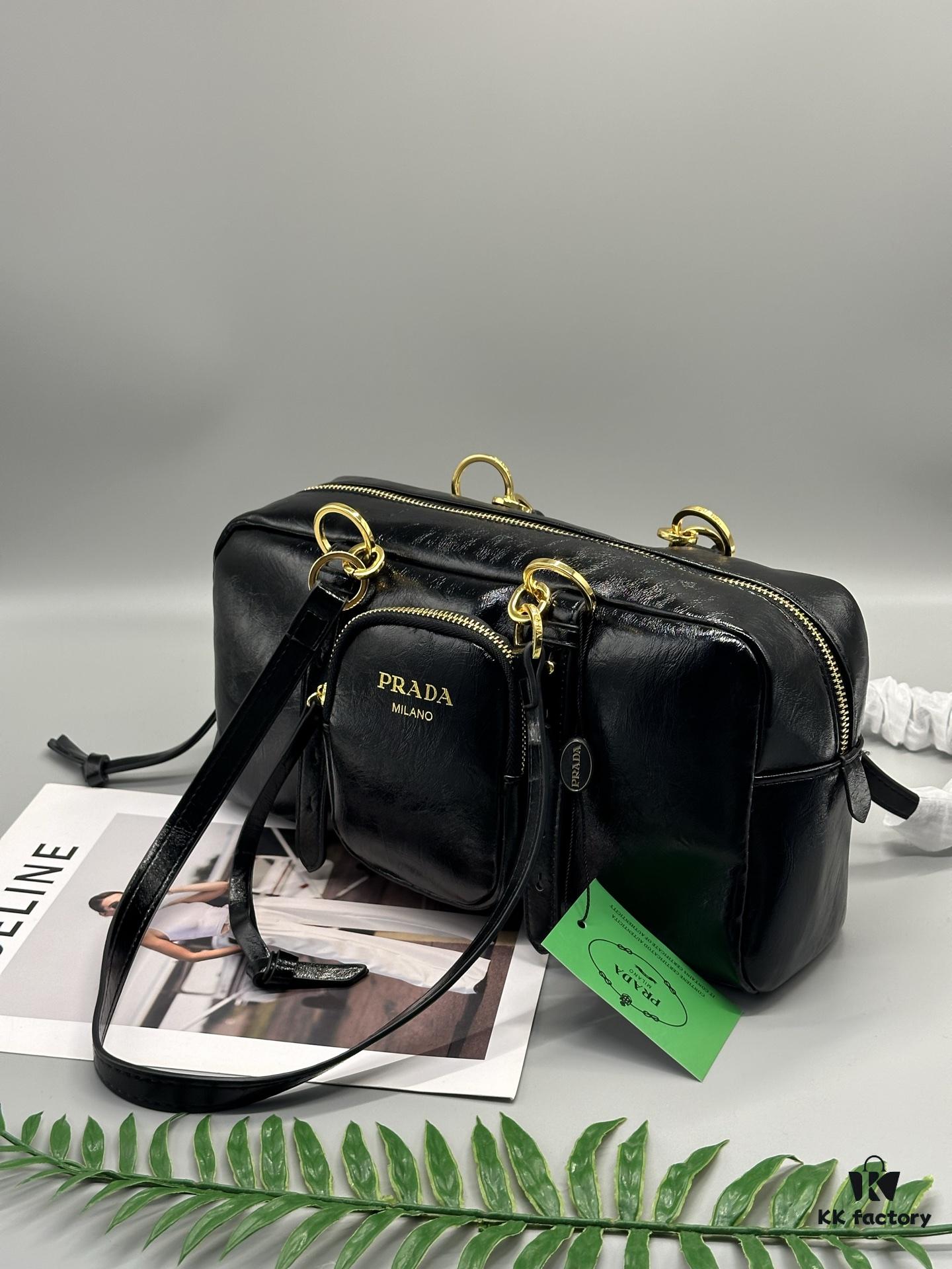 Prada New Dangle Handbag in Oil-Waxed Leather, Top Handle or Shoulder Bag