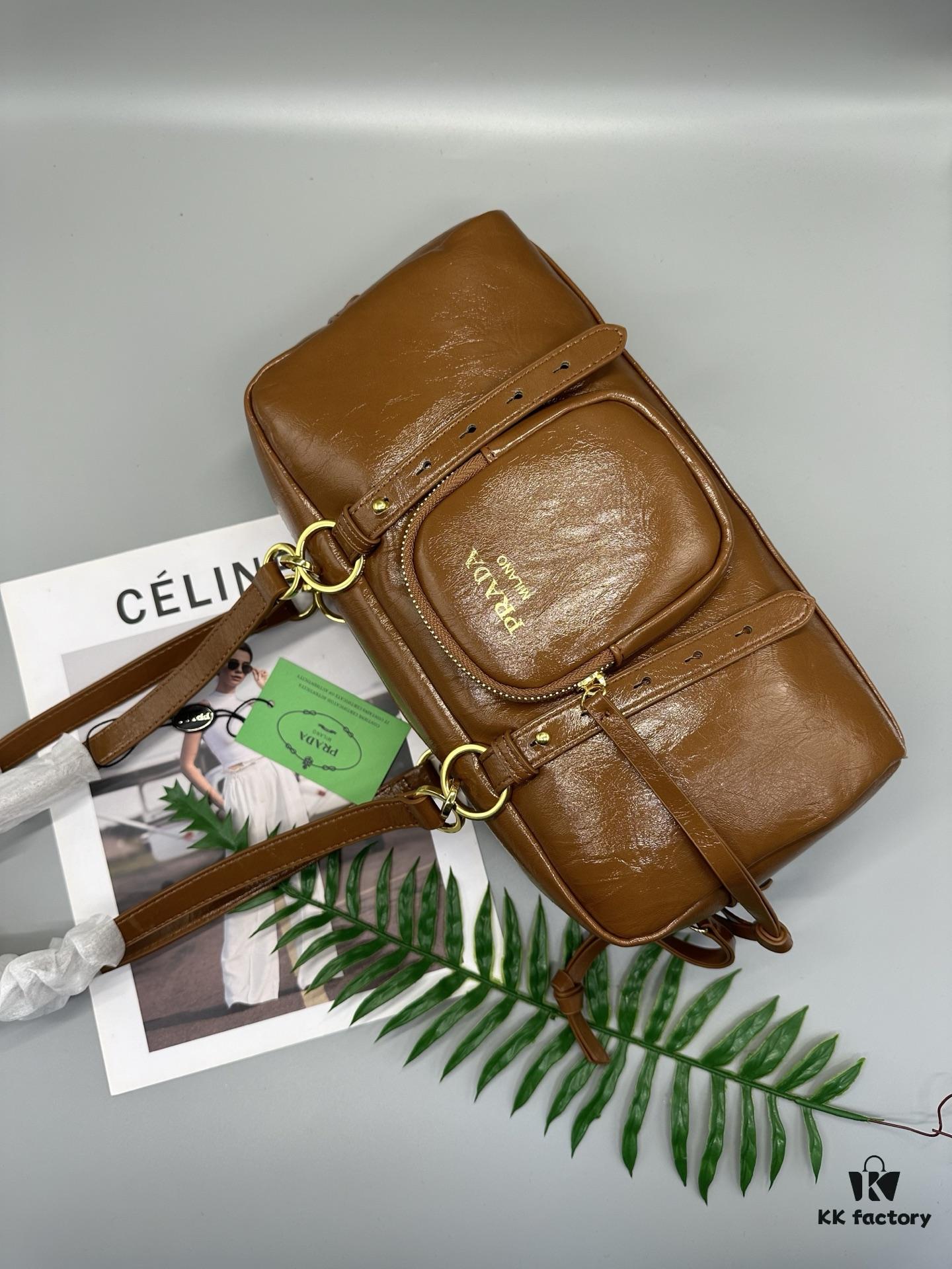 Prada New Dangle Handbag in Oil-Waxed Leather, Tote and Shoulder Bag