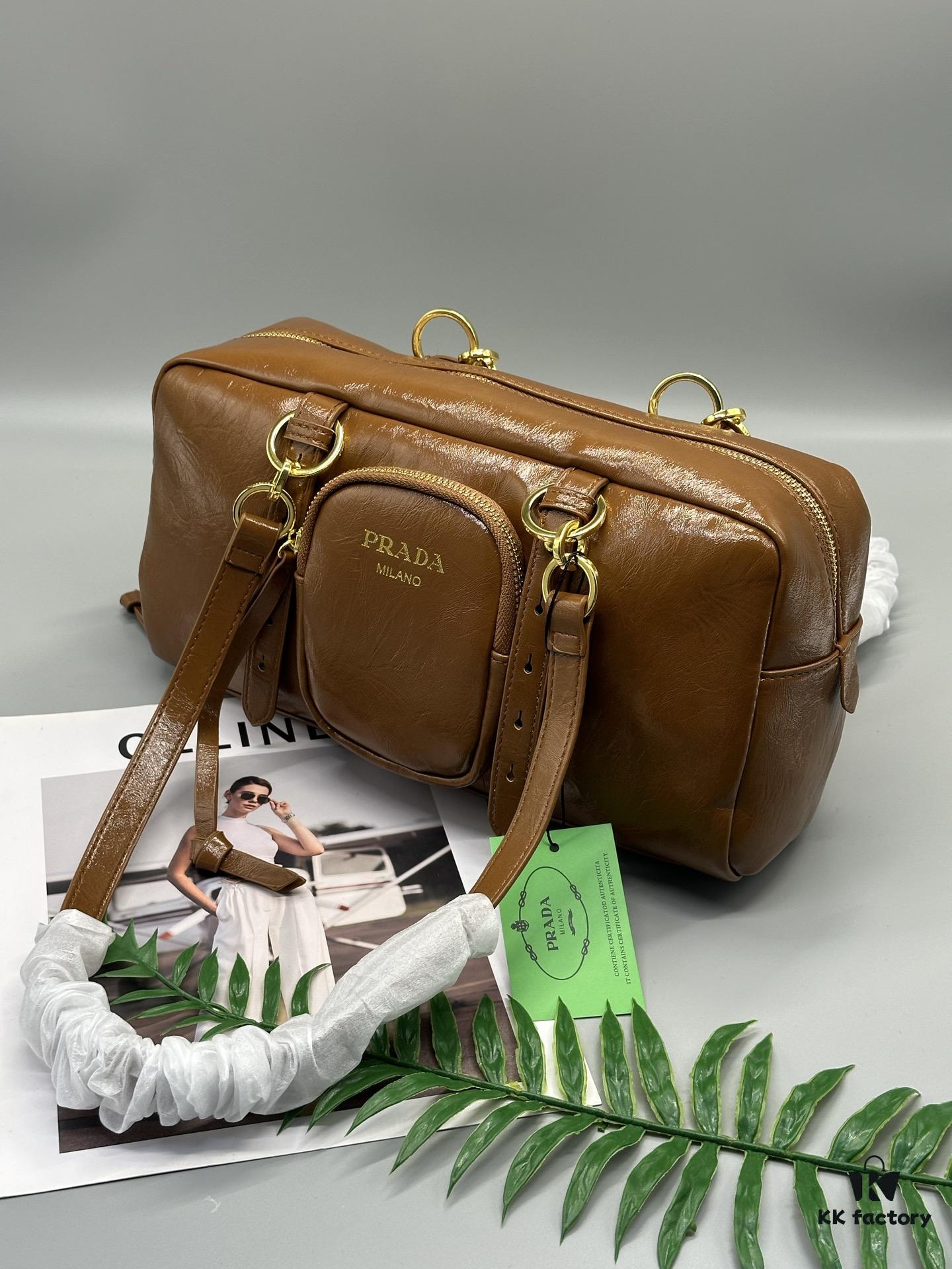 Prada New Dangle Handbag in Oil-Waxed Leather, Tote and Shoulder Bag