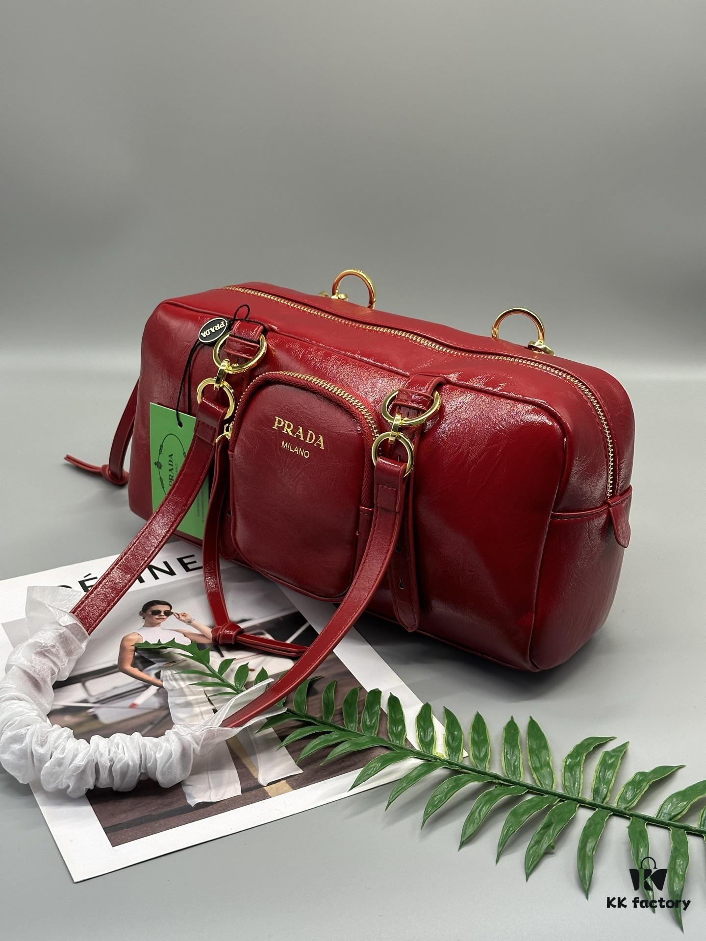 Prada New Dangle Handbag in Oil-Waxed Leather, Tote and Shoulder Bag