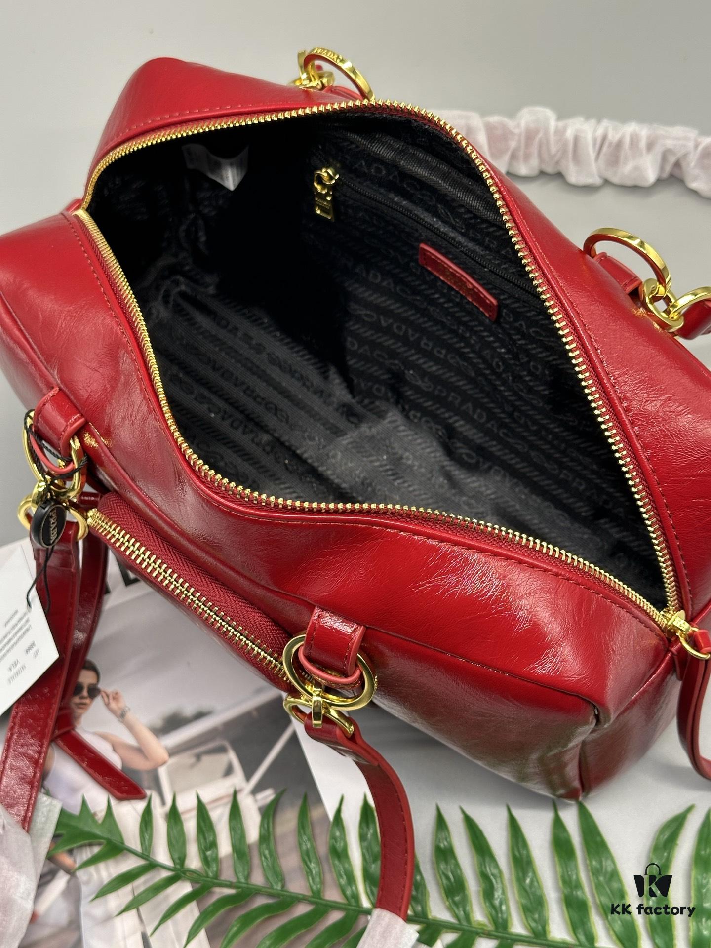 Prada New Dangle Handbag in Oil-Waxed Leather, Tote and Shoulder Bag