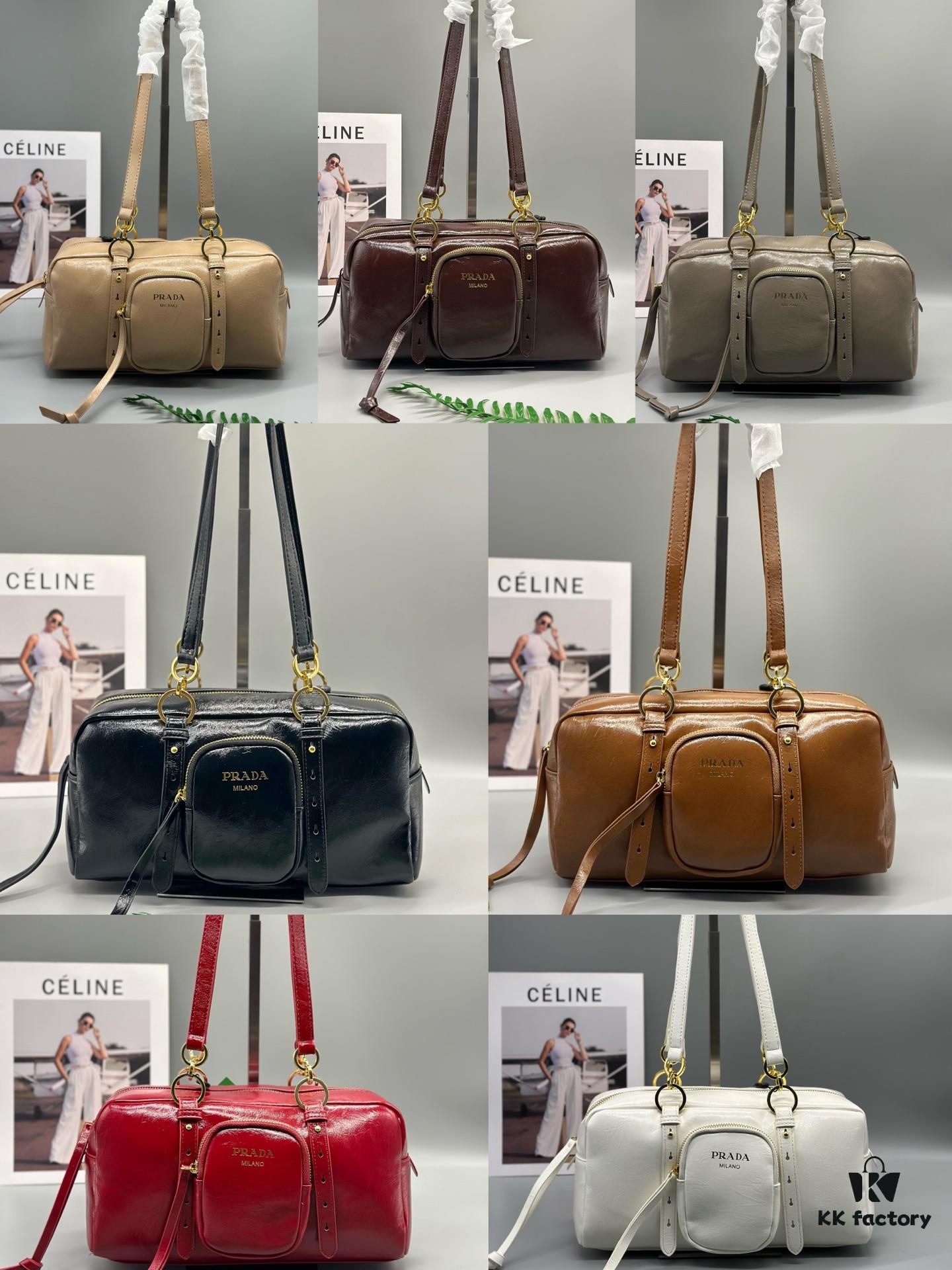 Prada New Dangle Handbag in Oil-Waxed Leather, Tote and Shoulder Bag