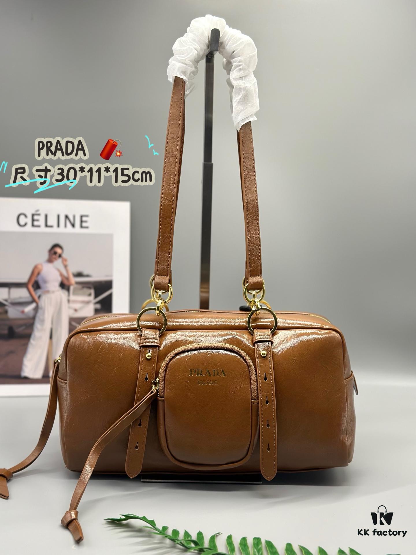 Prada New Dangle Handbag in Oil-Waxed Leather, Tote and Shoulder Bag