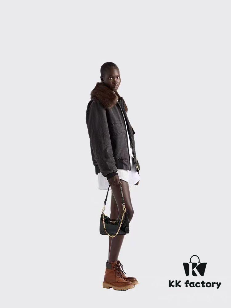 PRADA Re-Edition NaplaK Women's Shoulder or Crossbody Bag in Enamel-Finished Calfskin with Box 🎁