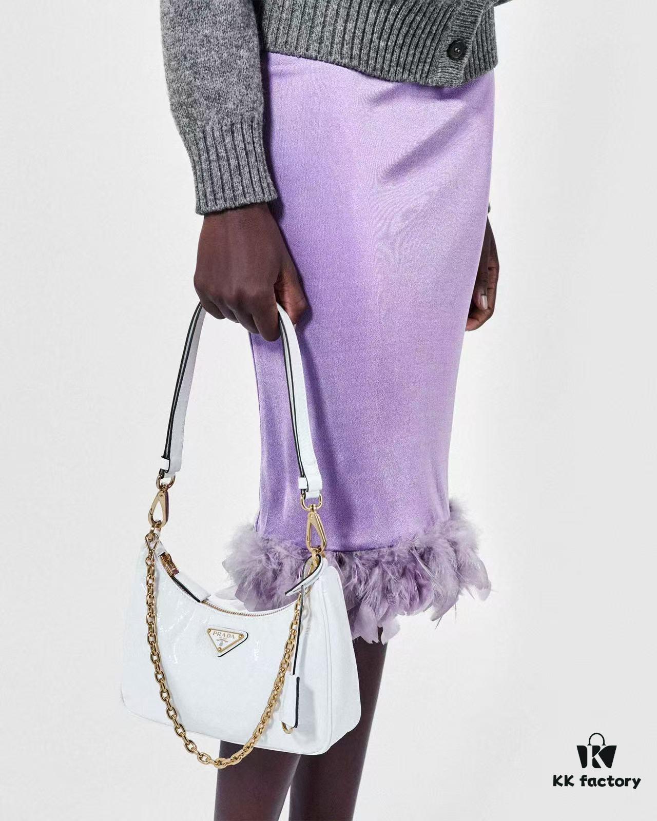 PRADA Re-Edition NaplaK Women's Shoulder or Crossbody Bag in Enamel-Finished Calfskin with Box 🎁