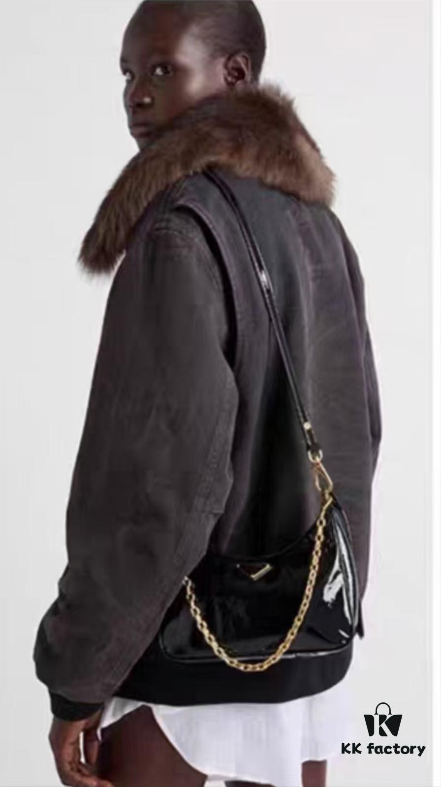 PRADA Re-Edition NaplaK Women's Shoulder or Crossbody Bag in Enamel-Finished Calfskin with Box 🎁