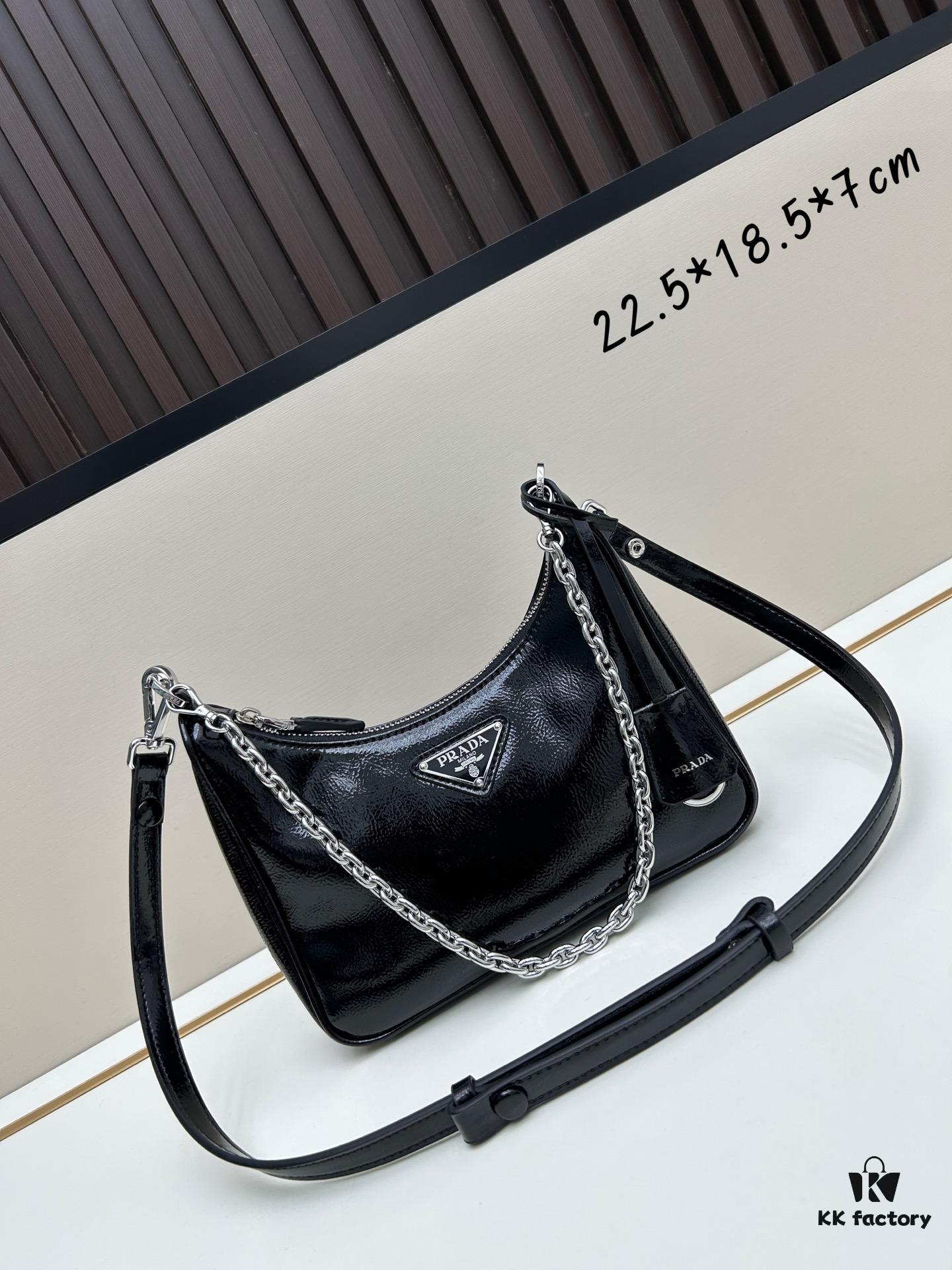 PRADA Re-Edition NaplaK Women's Shoulder or Crossbody Bag in Enamel-Finished Calfskin with Box 🎁