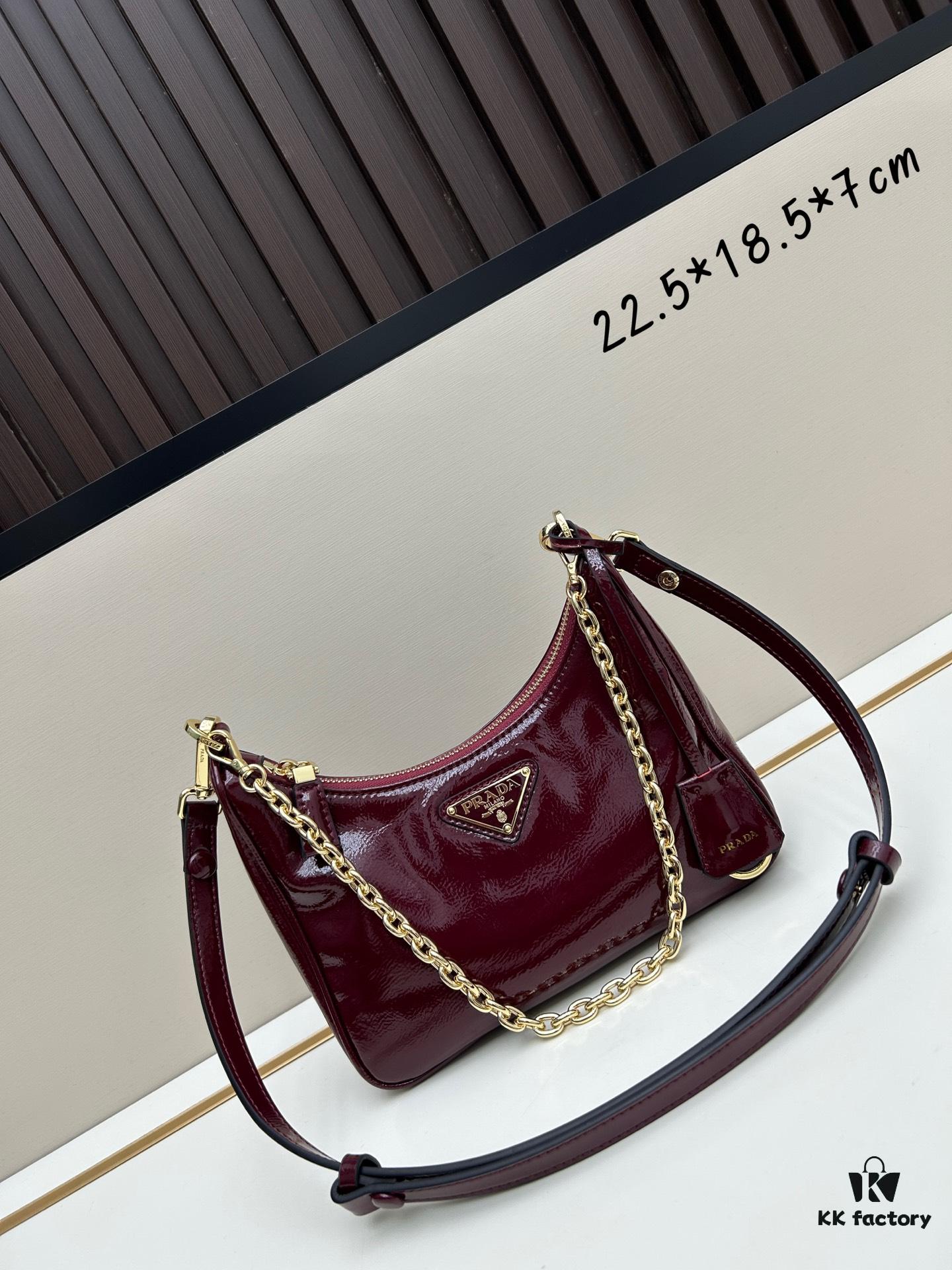 PRADA Re-Edition NaplaK Women's Shoulder or Crossbody Bag in Enamel-Finished Calfskin with Box 🎁