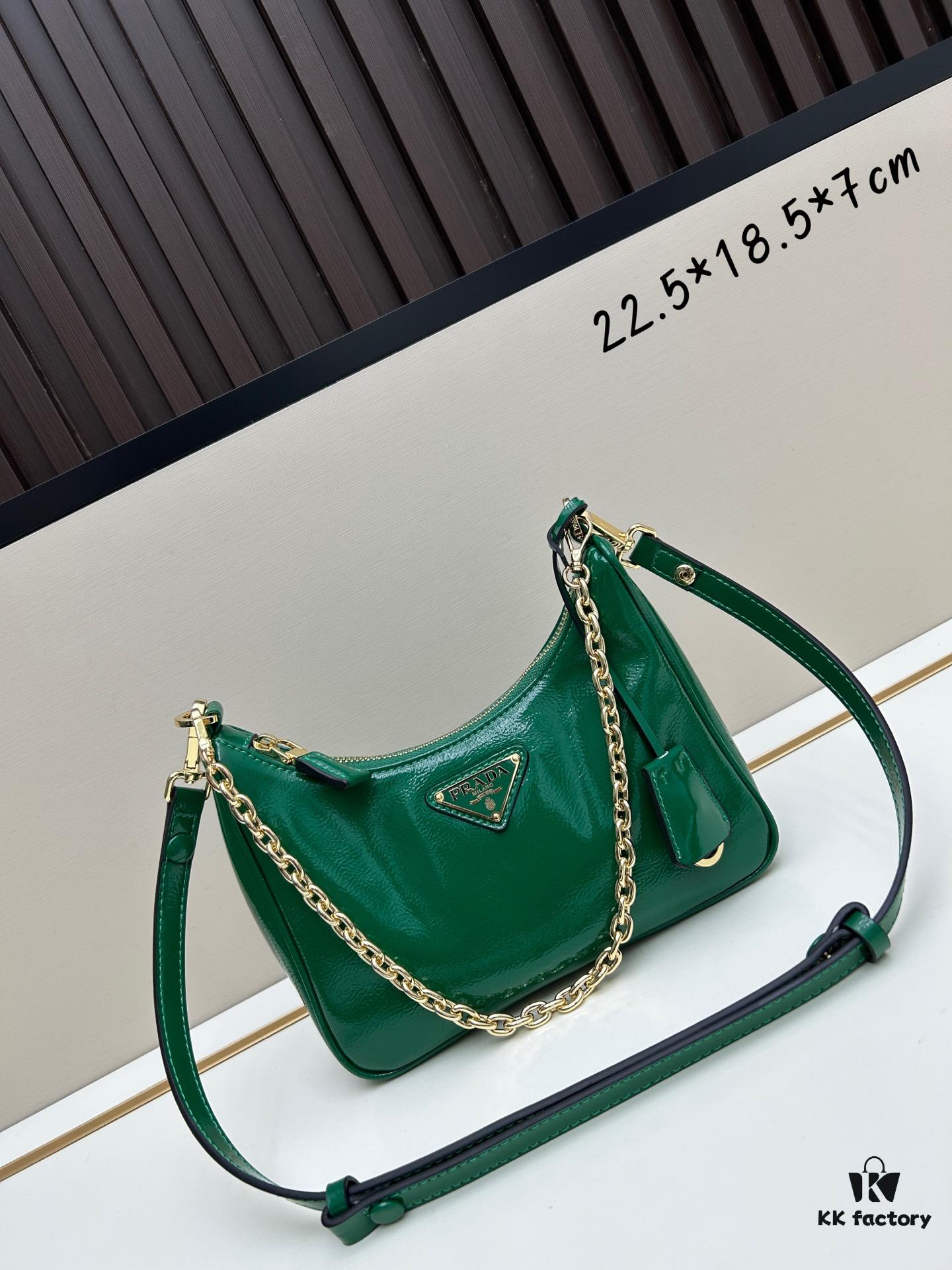 PRADA Re-Edition NaplaK Women's Shoulder or Crossbody Bag in Enamel-Finished Calfskin with Box 🎁