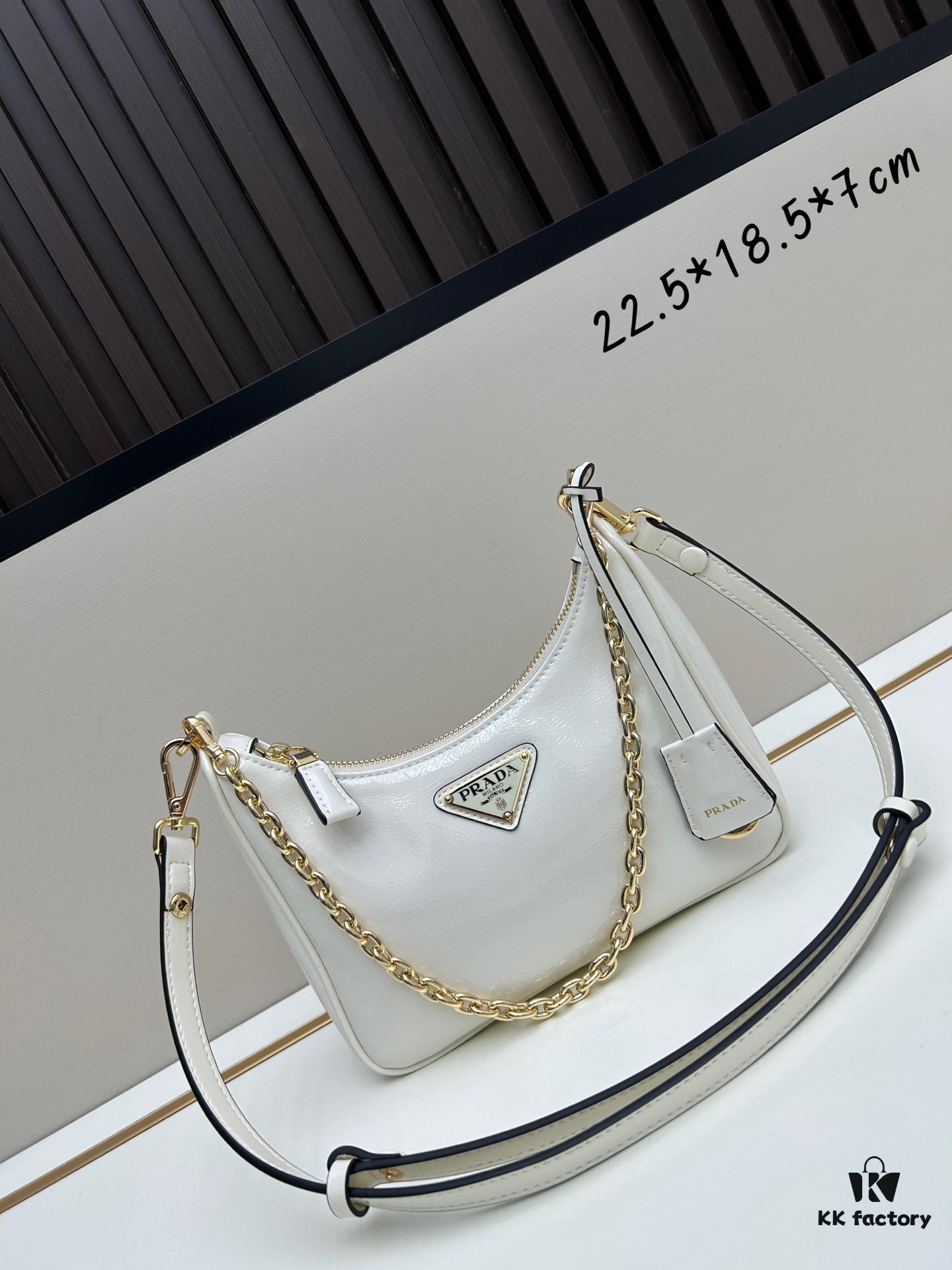 PRADA Re-Edition NaplaK Women's Shoulder or Crossbody Bag in Enamel-Finished Calfskin with Box 🎁