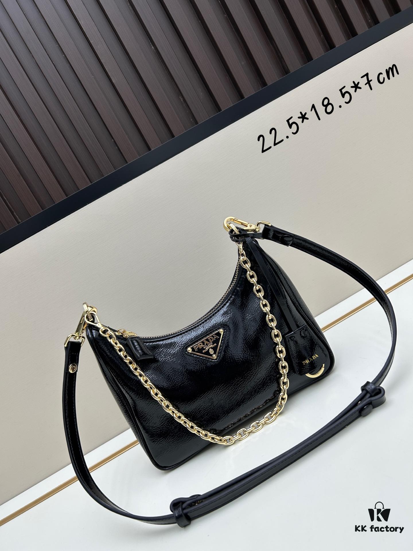 Enamel Calfskin Leather Shoulder Bag with Box 🎁 PRADA Re-Edition NaplaK Women's Crossbody or Shoulder Bag