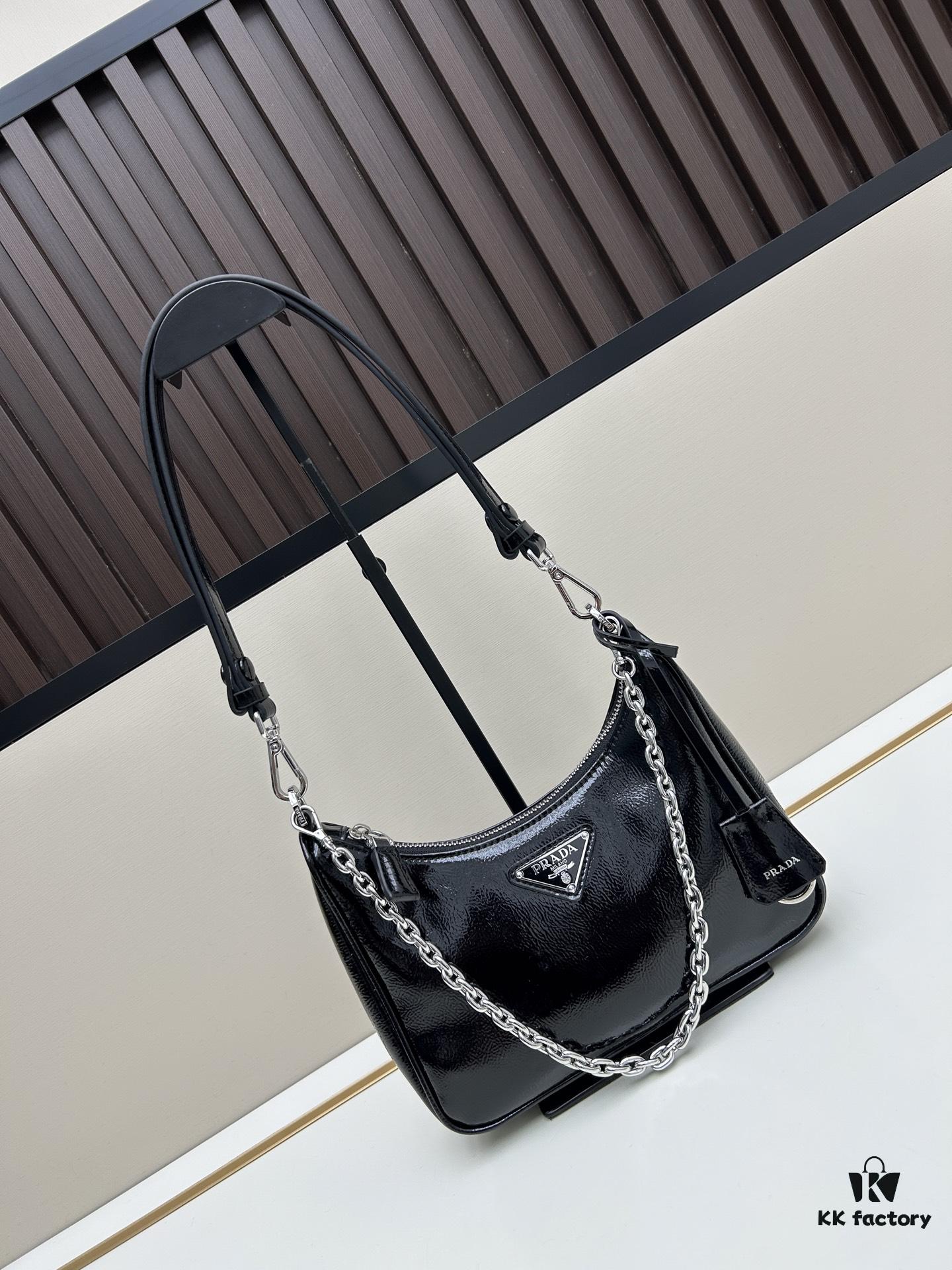 PRADA Re-Edition NaplaK Women's Shoulder or Crossbody Bag in Enamel Leather with Box 🎁