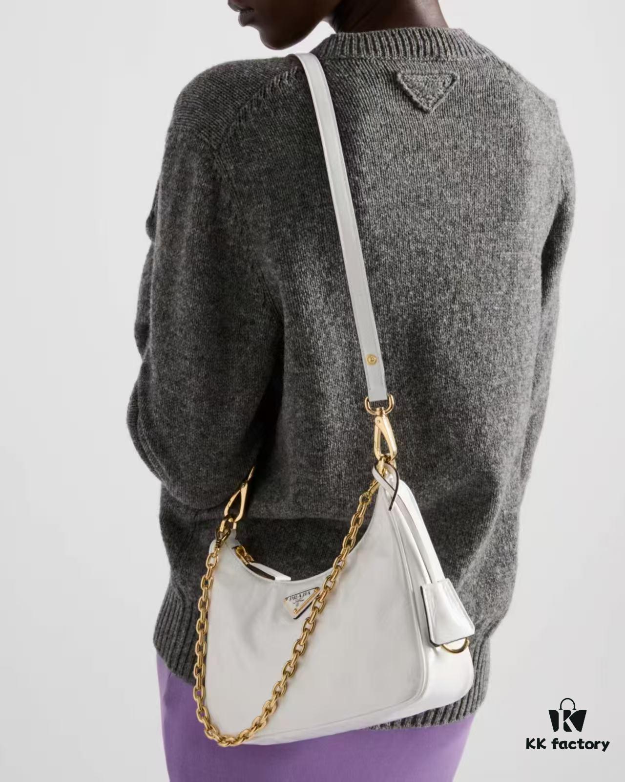 PRADA Re-Edition NaplaK Women's Shoulder or Crossbody Bag in Enamel-Finished Calfskin with Box 🎁