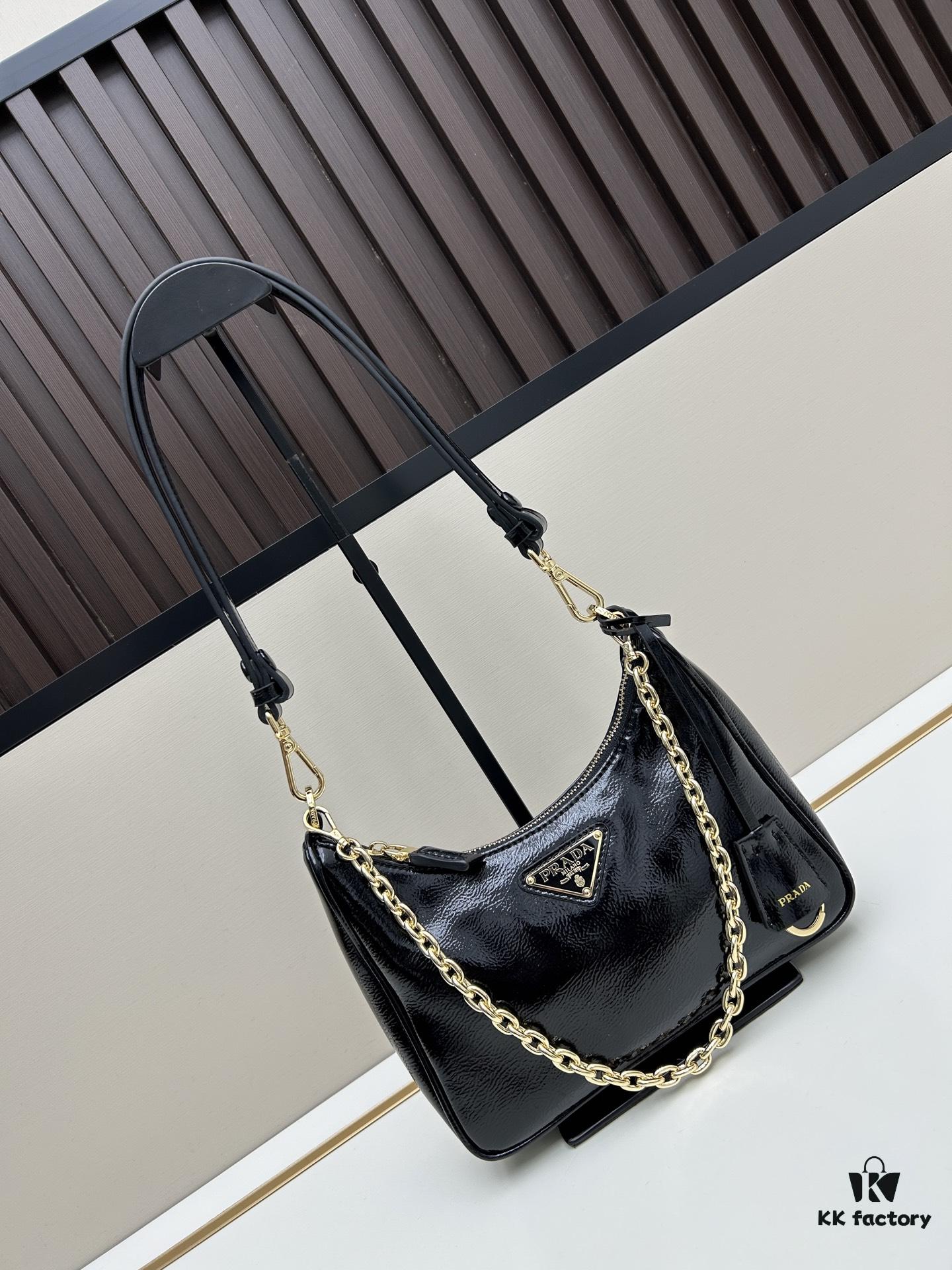 Enamel Calfskin Leather Shoulder Bag with Box 🎁 PRADA Re-Edition NaplaK Women's Crossbody or Shoulder Bag