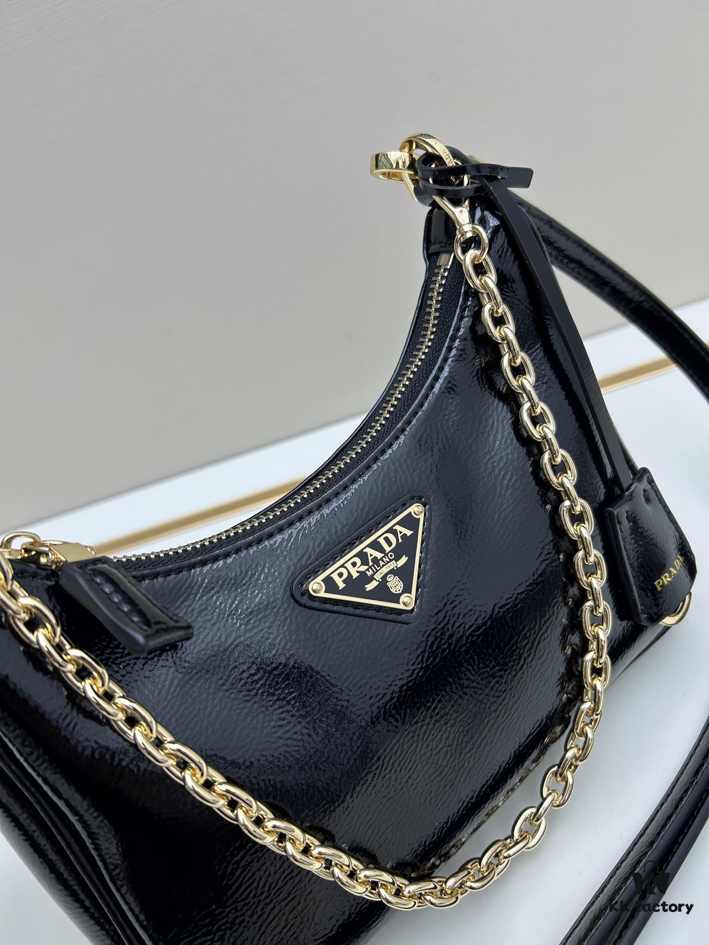 Enamel Calfskin Leather Shoulder Bag with Box 🎁 PRADA Re-Edition NaplaK Women's Crossbody or Shoulder Bag