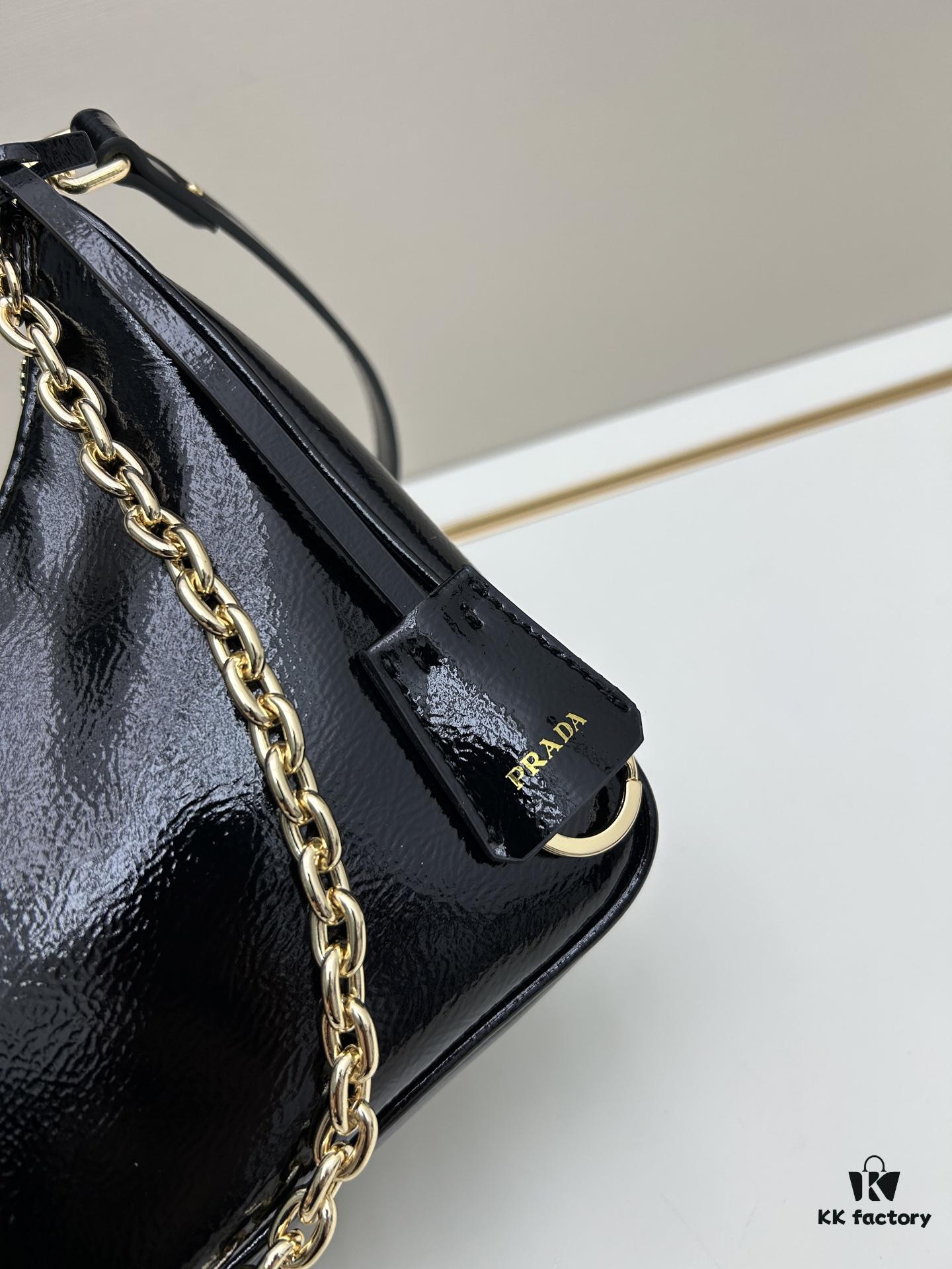 Enamel Calfskin Leather Shoulder Bag with Box 🎁 PRADA Re-Edition NaplaK Women's Crossbody or Shoulder Bag