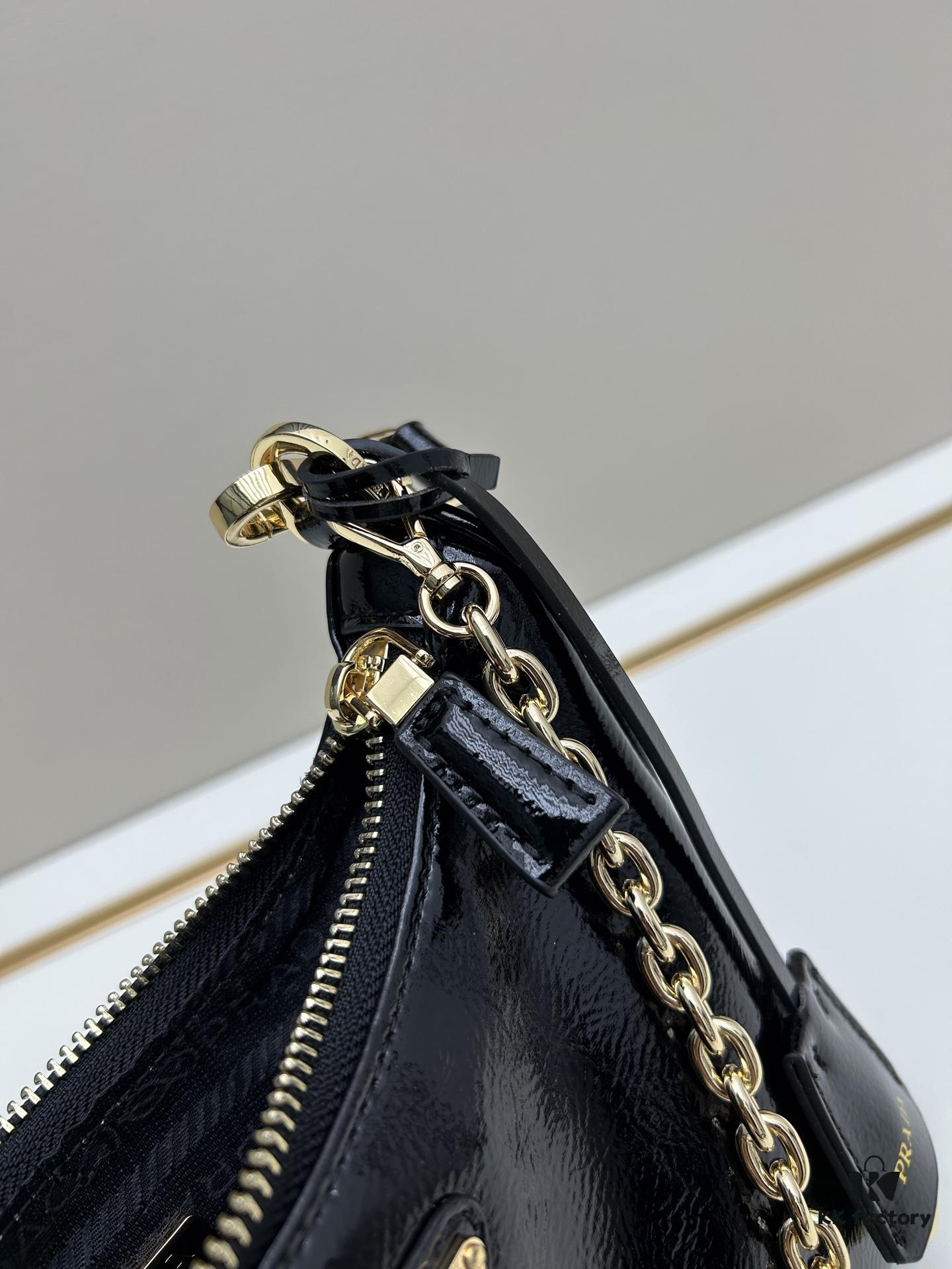 Enamel Calfskin Leather Shoulder Bag with Box 🎁 PRADA Re-Edition NaplaK Women's Crossbody or Shoulder Bag