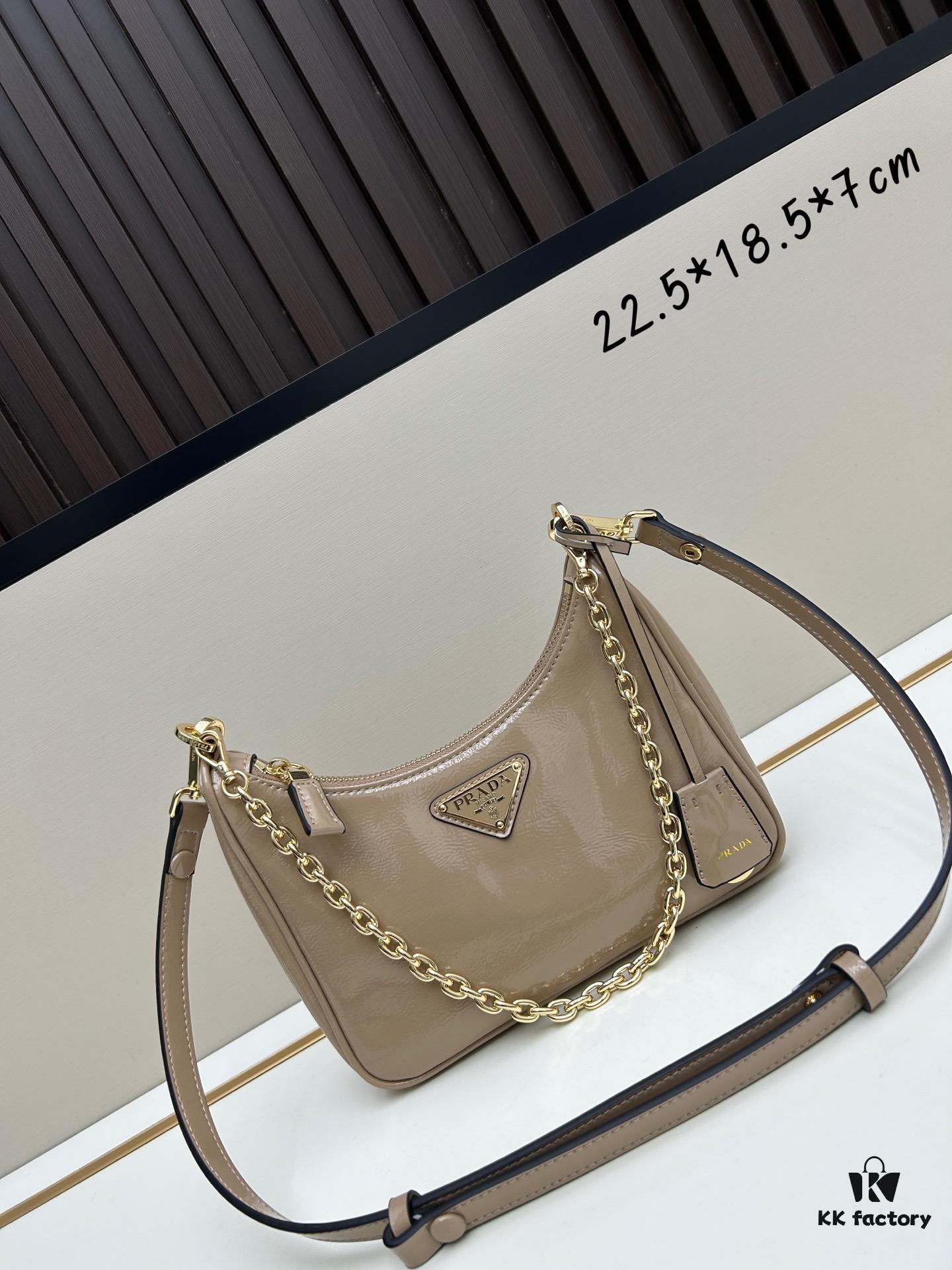 PRADA Re-Edition NaplaK Women's Shoulder or Crossbody Bag in Enamel-Finished Calfskin with Box 🎁