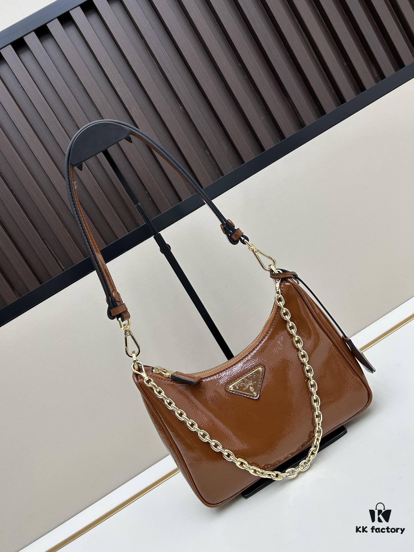 PRADA Re-Edition NaplaK Women's Shoulder or Crossbody Bag in Enamel Leather with Box 🎁