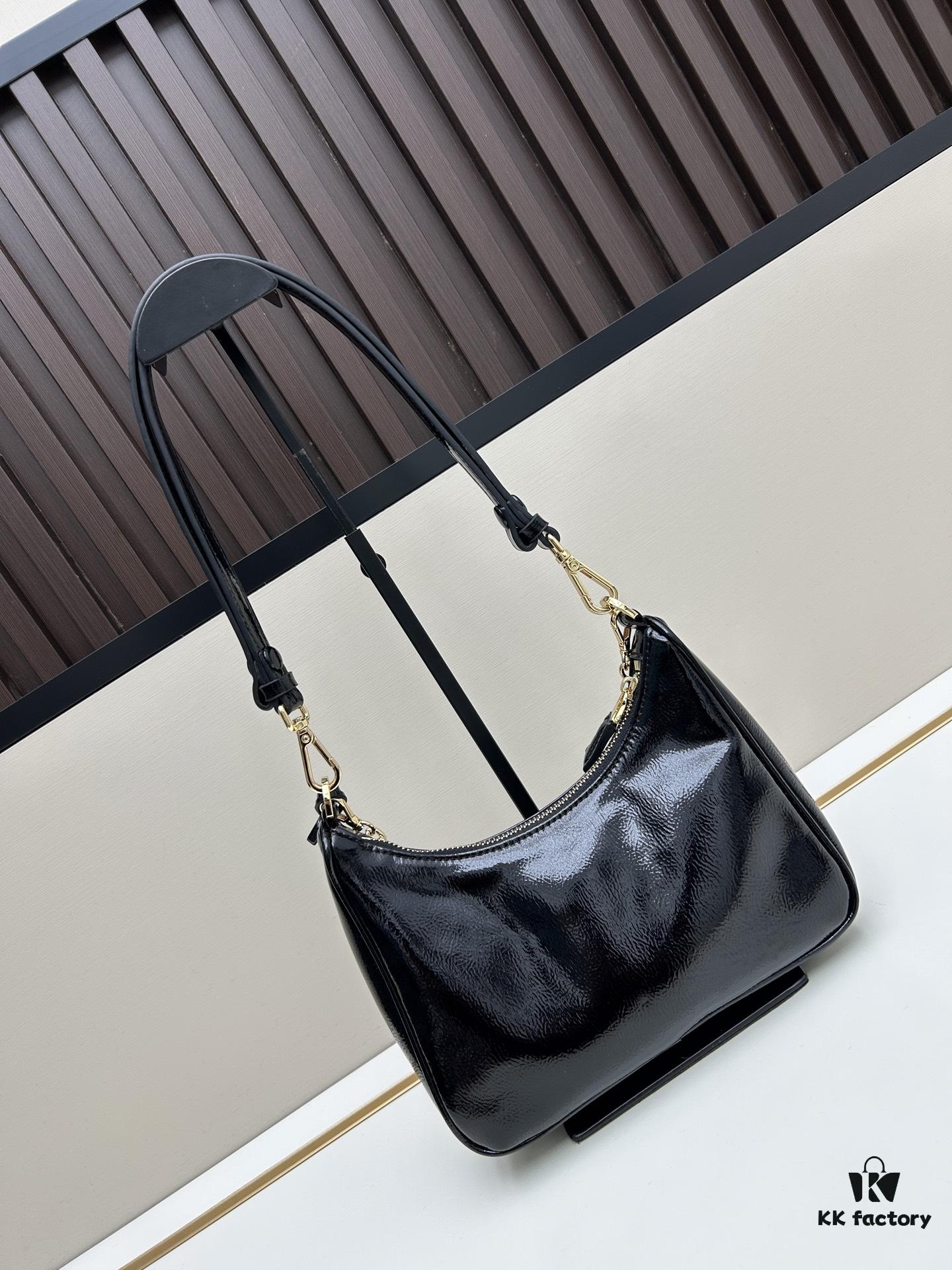 Enamel Calfskin Leather Shoulder Bag with Box 🎁 PRADA Re-Edition NaplaK Women's Crossbody or Shoulder Bag