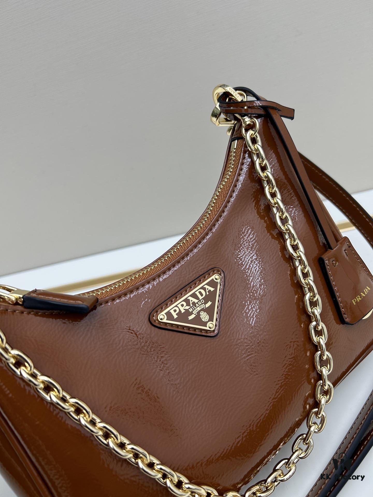 PRADA Re-Edition NaplaK Women's Shoulder or Crossbody Bag in Enamel Leather with Box 🎁