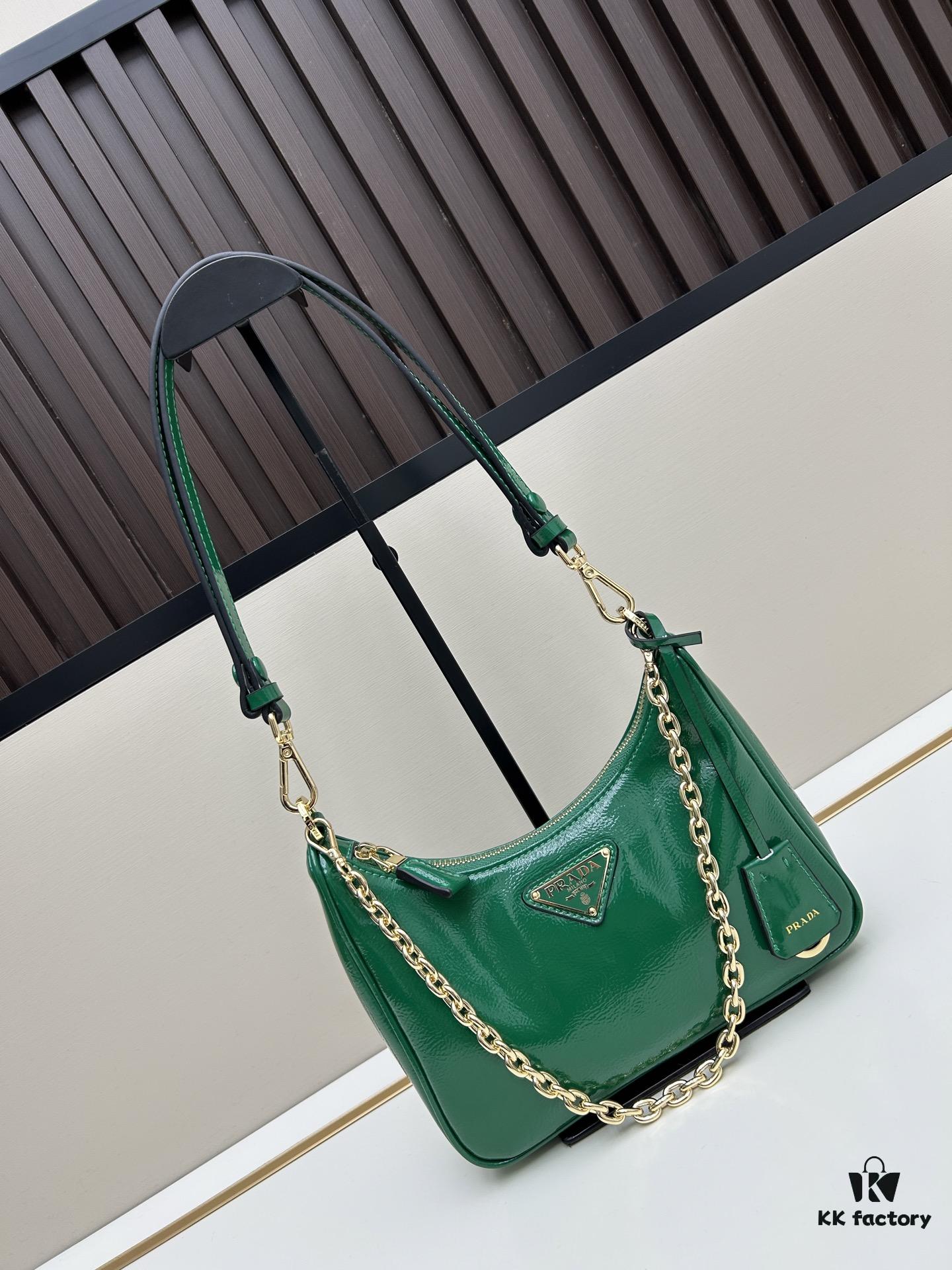 PRADA Re-Edition NaplaK Women's Shoulder or Crossbody Bag in Enamel-Finished Calfskin with Box 🎁