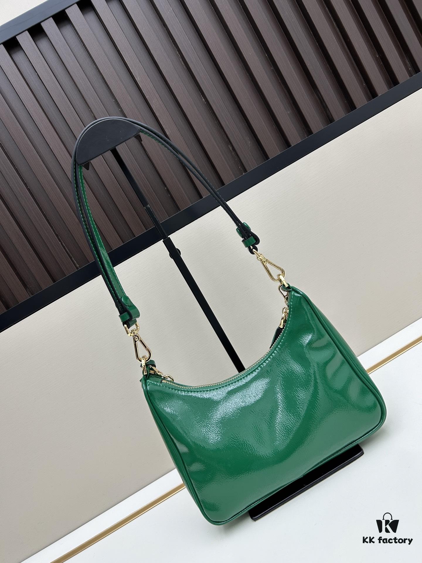 PRADA Re-Edition NaplaK Women's Shoulder or Crossbody Bag in Enamel-Finished Calfskin with Box 🎁