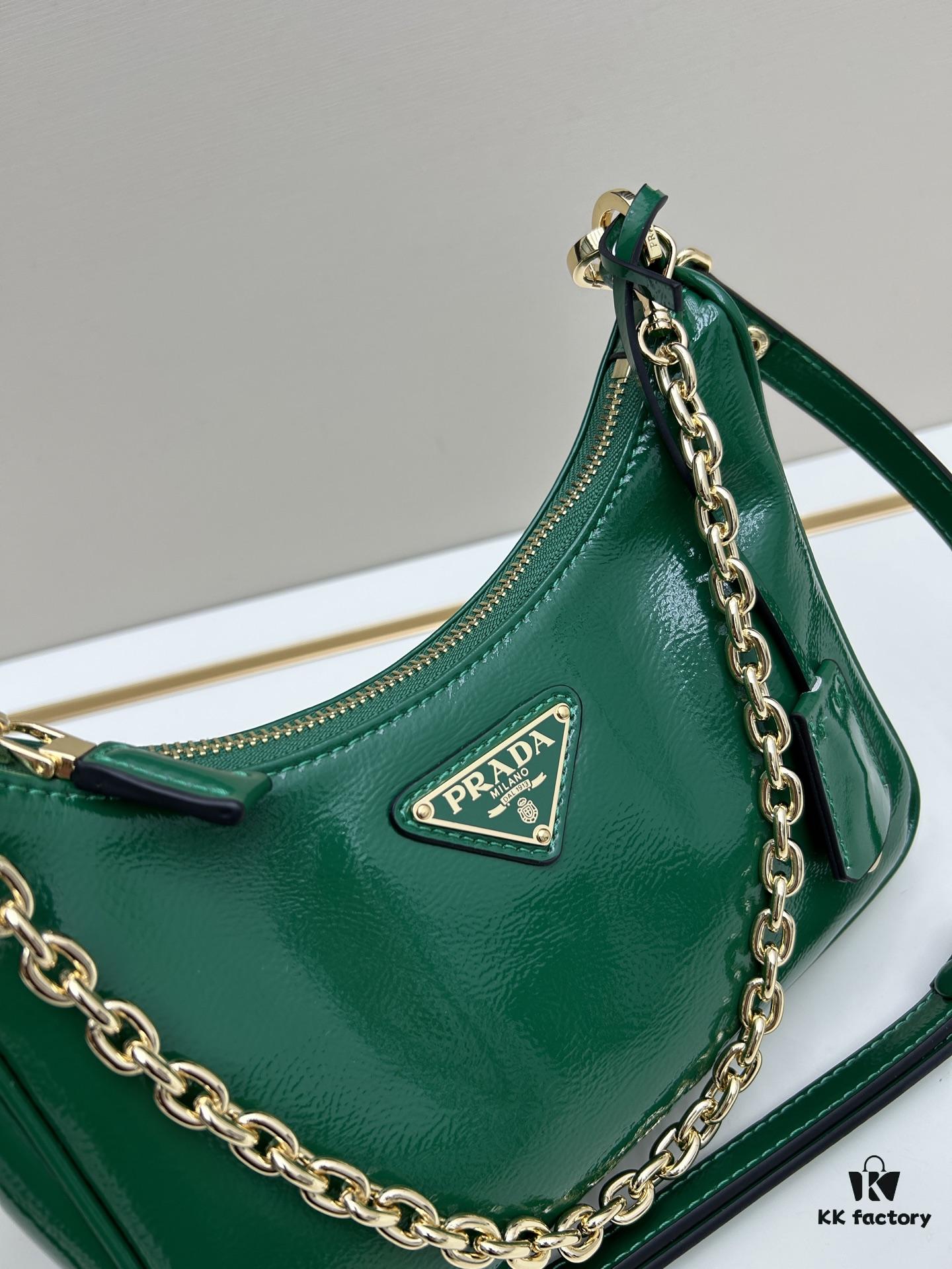 PRADA Re-Edition NaplaK Women's Shoulder or Crossbody Bag in Enamel-Finished Calfskin with Box 🎁