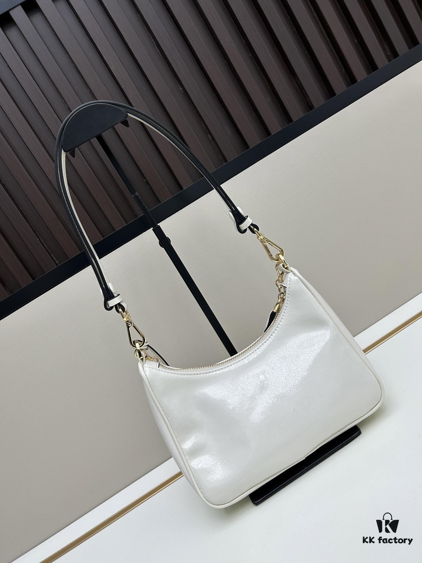 PRADA Re-Edition NaplaK Women's Shoulder or Crossbody Bag in Enamel-Finished Calfskin with Box 🎁