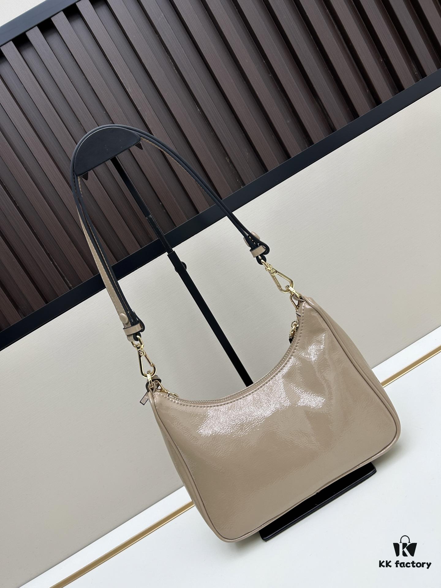 PRADA Re-Edition NaplaK Women's Shoulder or Crossbody Bag in Enamel-Finished Calfskin with Box 🎁