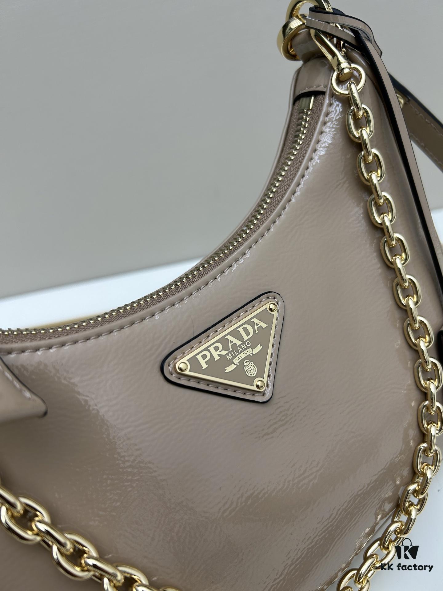 PRADA Re-Edition NaplaK Women's Shoulder or Crossbody Bag in Enamel-Finished Calfskin with Box 🎁