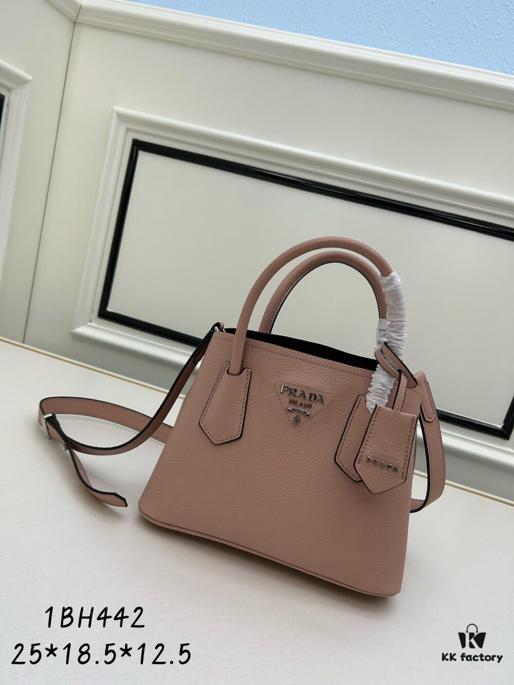 PRADA New Arrival (Mini Size) - Double Bag Mini Shopping Tote in Fine Crispy Calf Leather