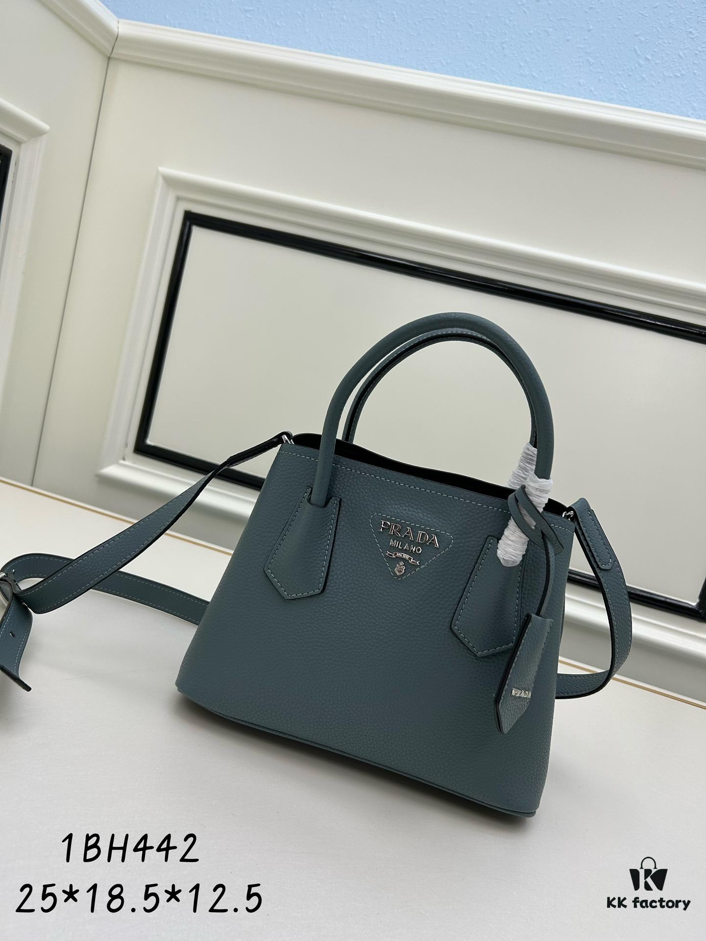 PRADA New Arrival (Mini Size) - Double Bag Mini Shopping Tote in Fine Crispy Calf Leather