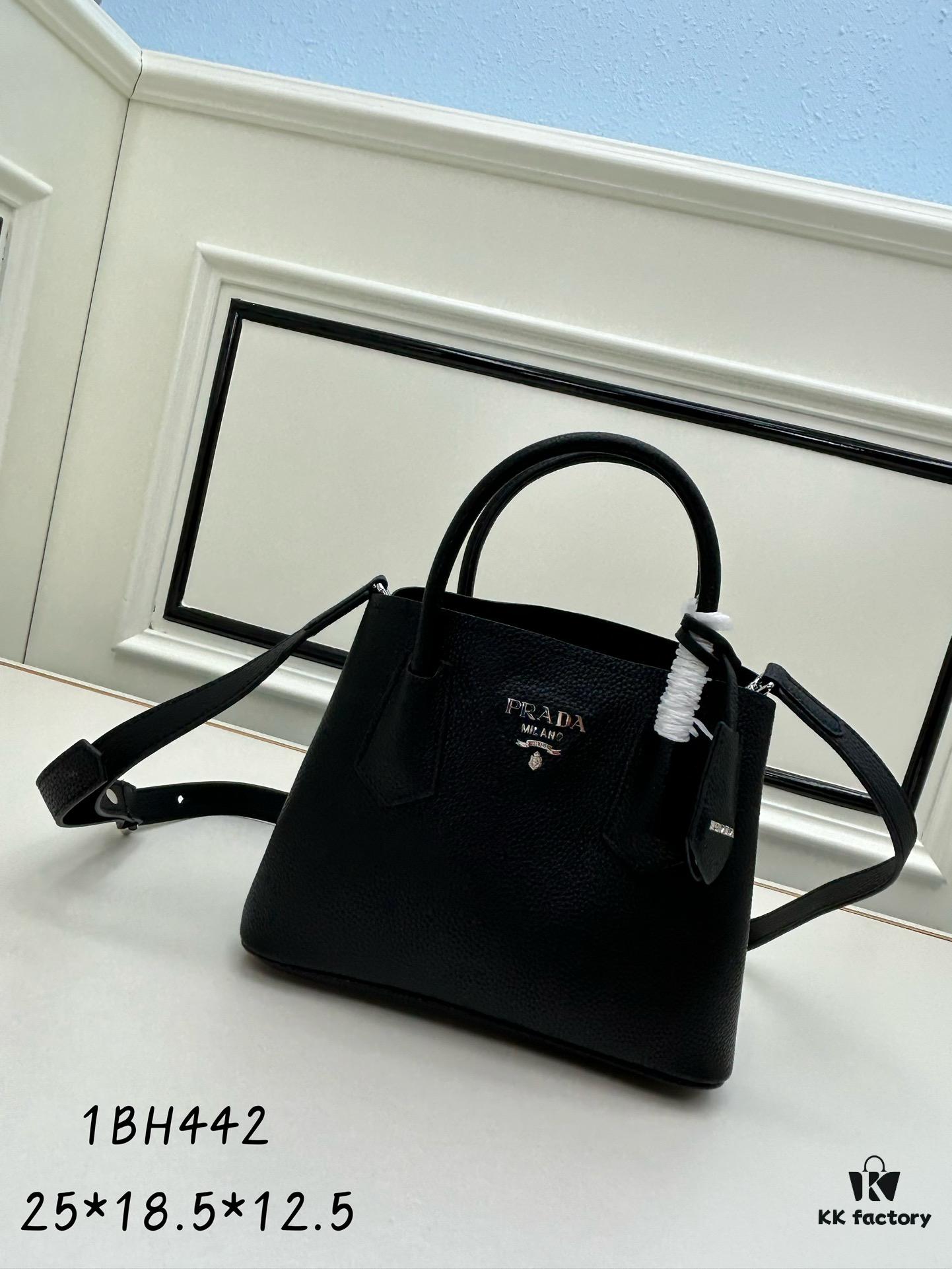 PRADA New Arrival (Mini Size) - Double Bag Mini Shopping Tote in Fine Crispy Calf Leather