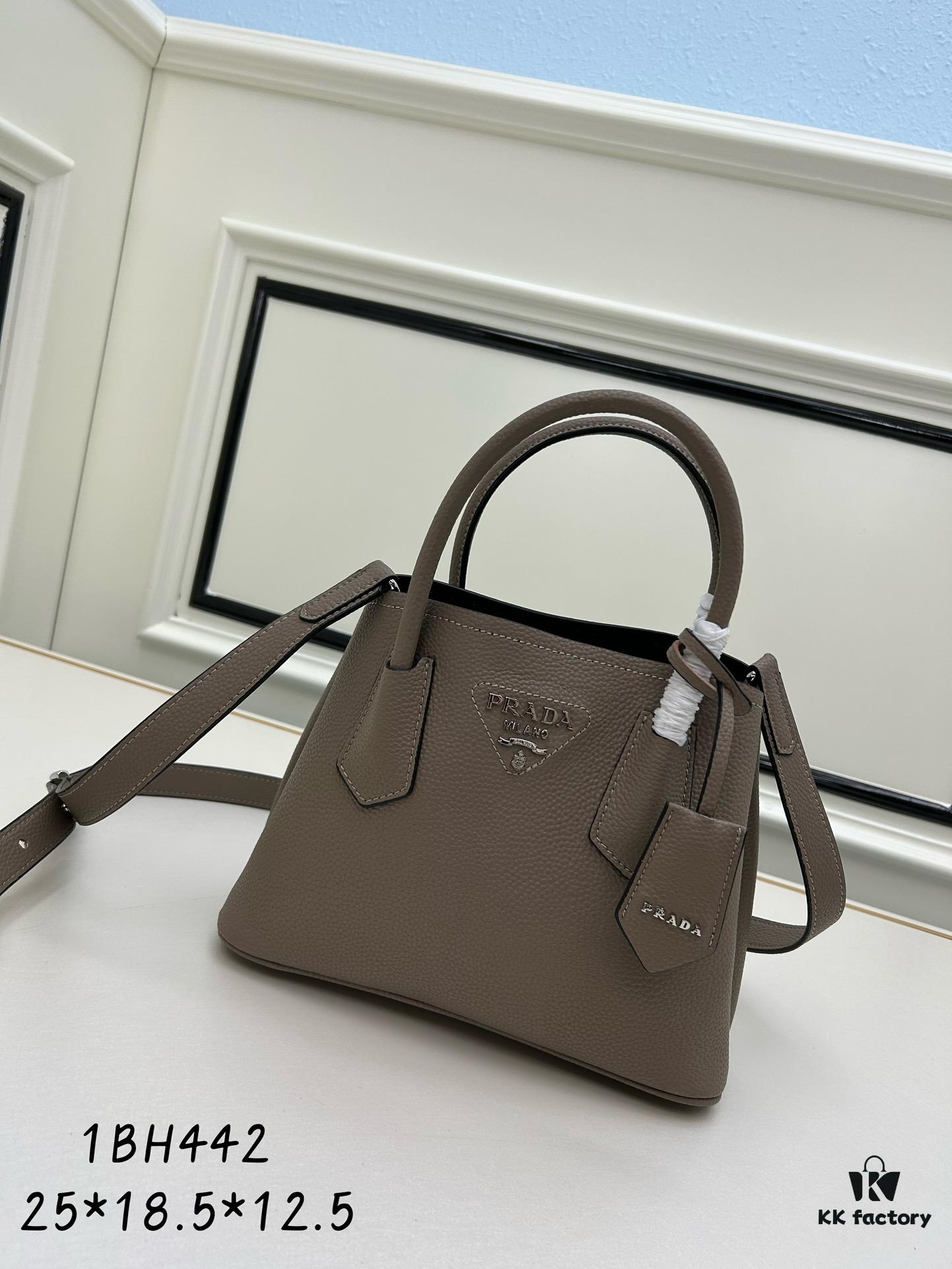 PRADA New Arrival (Mini Size) - Double Bag Mini Shopping Tote in Fine Crispy Calf Leather