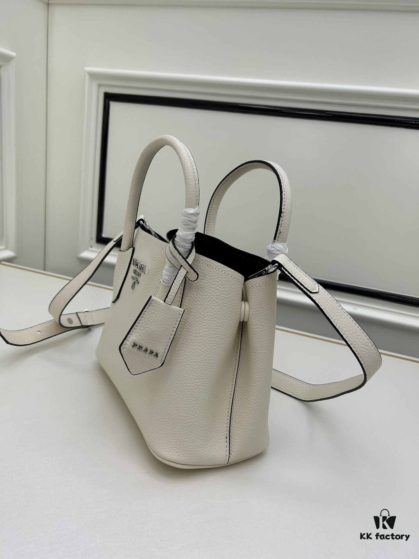 PRADA New Arrival Mini Double Bag – Imported Calfskin with Refined Pebbled Texture, Elegant and Compact Design