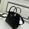 PRADA New Arrival Mini Double Bag - Smooth Crispy Calf Leather, Imported Textured Calfskin, Elegant and Minimalist Design with Iconic White Triangle Logo