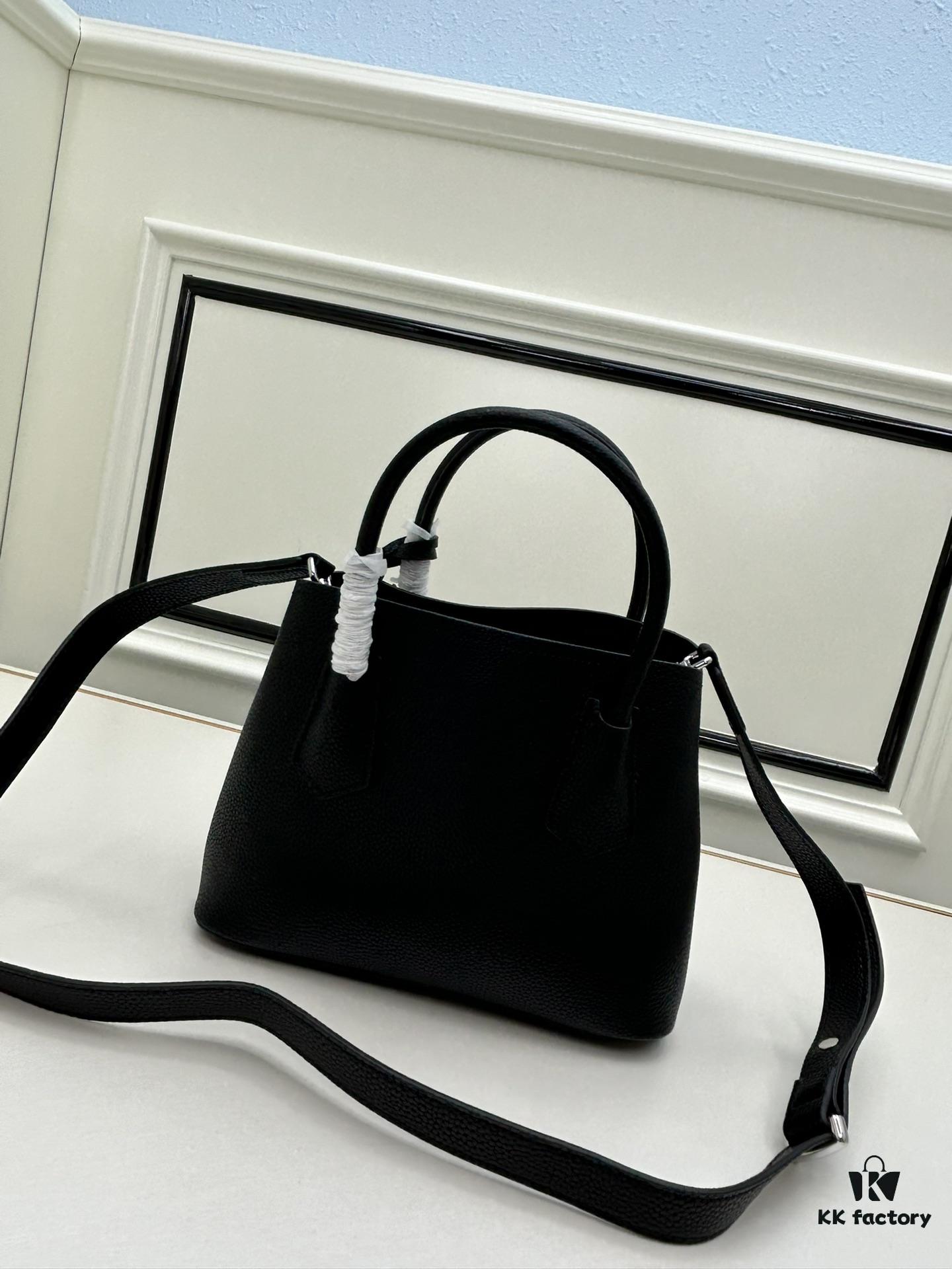 PRADA New Arrival Mini Double Bag - Smooth Crispy Calf Leather, Imported Textured Calfskin, Elegant and Minimalist Design with Iconic White Triangle Logo