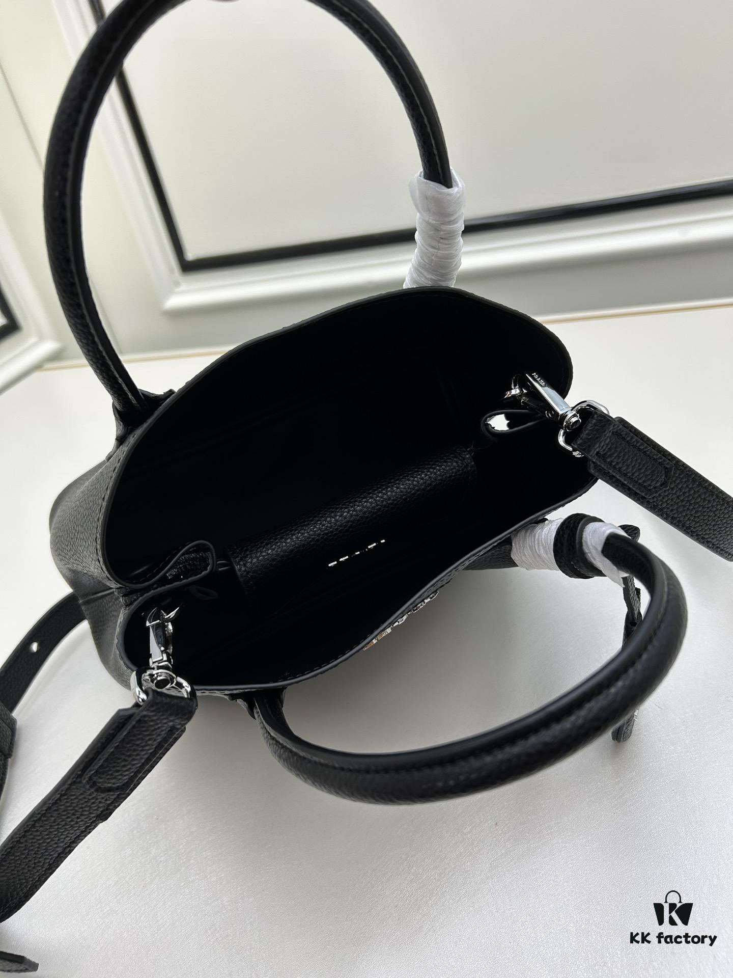 PRADA New Arrival Mini Double Bag - Smooth Crispy Calf Leather, Imported Textured Calfskin, Elegant and Minimalist Design with Iconic White Triangle Logo