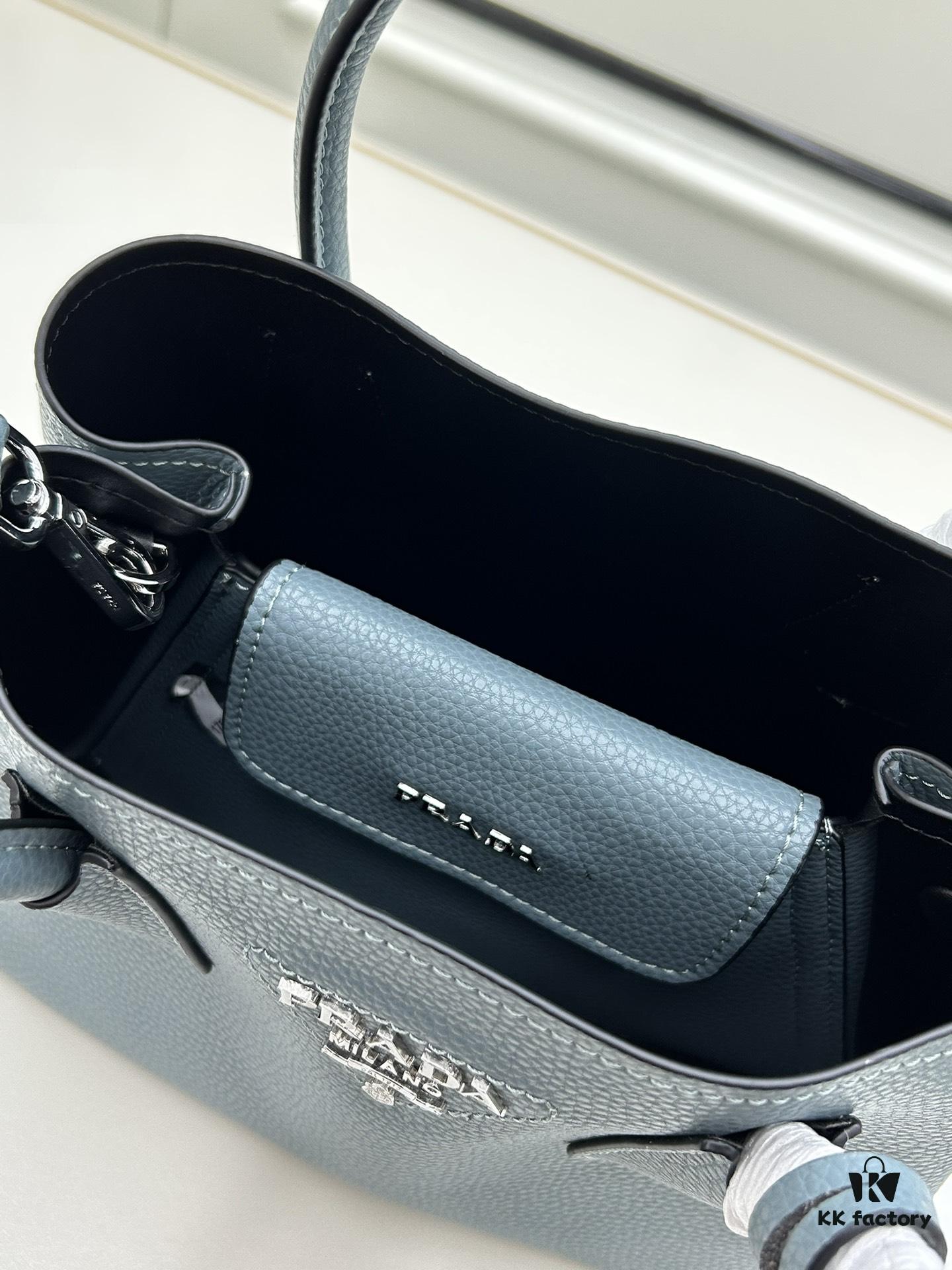 PRADA New Arrival (Mini Size) – Exquisite Saffiano Texture Handbag, 2023 Double Bag Mini Tote, Imported Saffiano Calfskin with Full Lambskin Lining